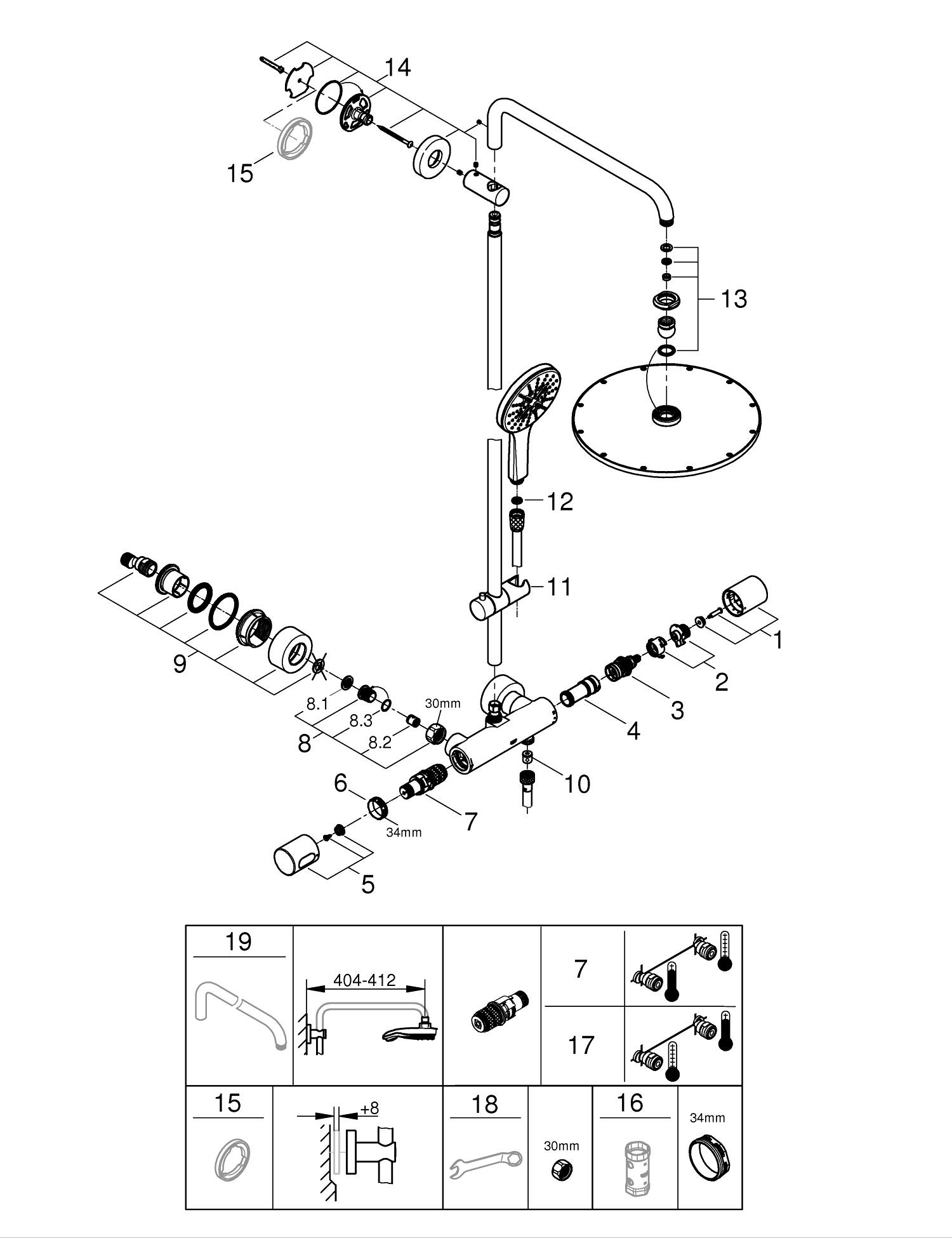 Sistem dus Grohe 27968001, 310 mm, 1 bar, 130 mm, 1.75 m, 1118 mm, 472 mm, 1 functii palarie dus, Crom