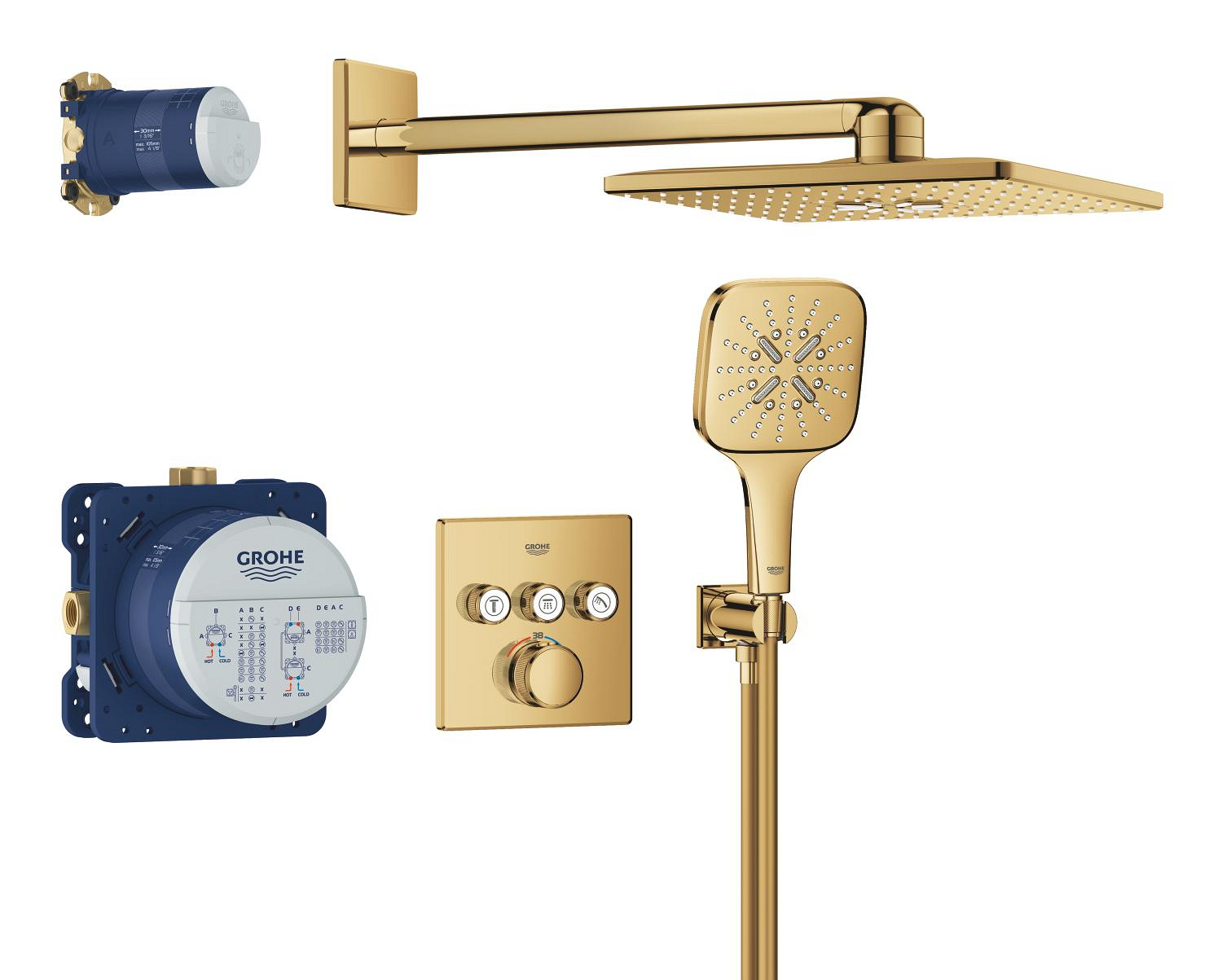 Grohe Sistem dus grohe smartcontrol 310 cube, incastrat, termostat, 310 mm, 2 functii, lucios, auriu, 34864gl0