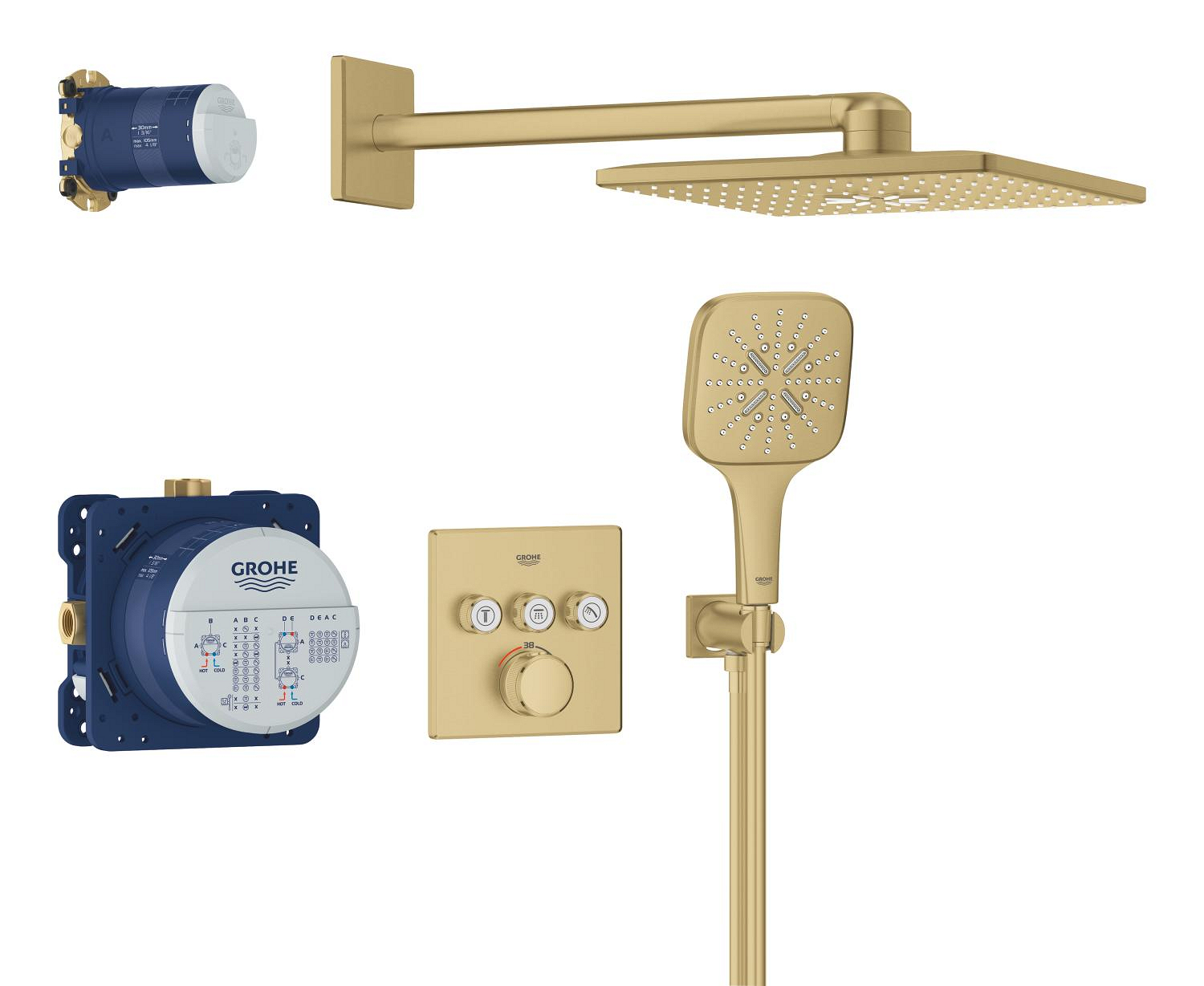 Grohe Sistem dus grohe smartcontrol 310 cube, incastrat, termostat, 310 mm, 2 functii, mat, auriu, 34864gn0