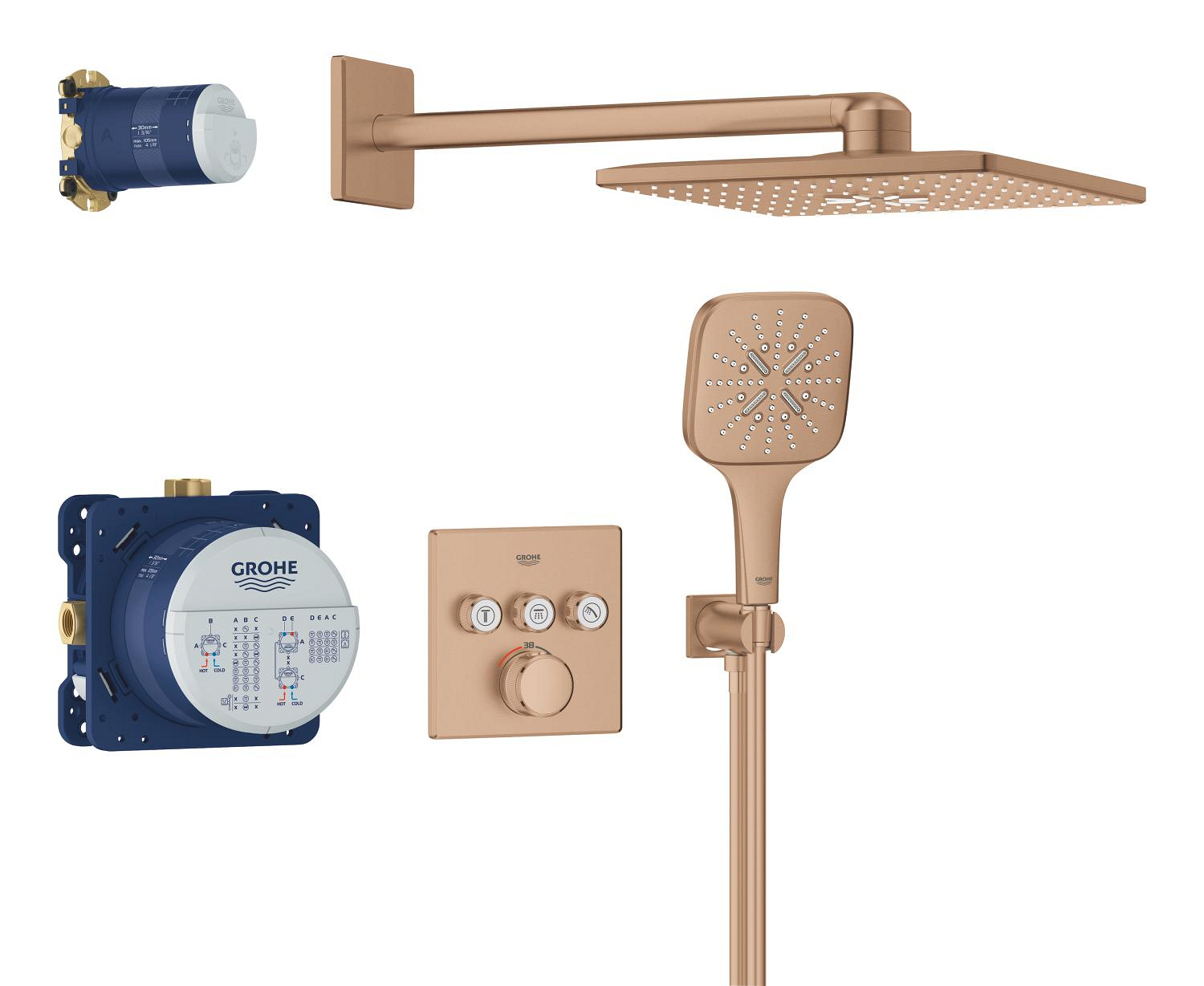 Grohe Sistem dus grohe smartcontrol 310 cube, incastrat, termostat, 310 mm, 2 functii, mat, cupru, 34864dl0