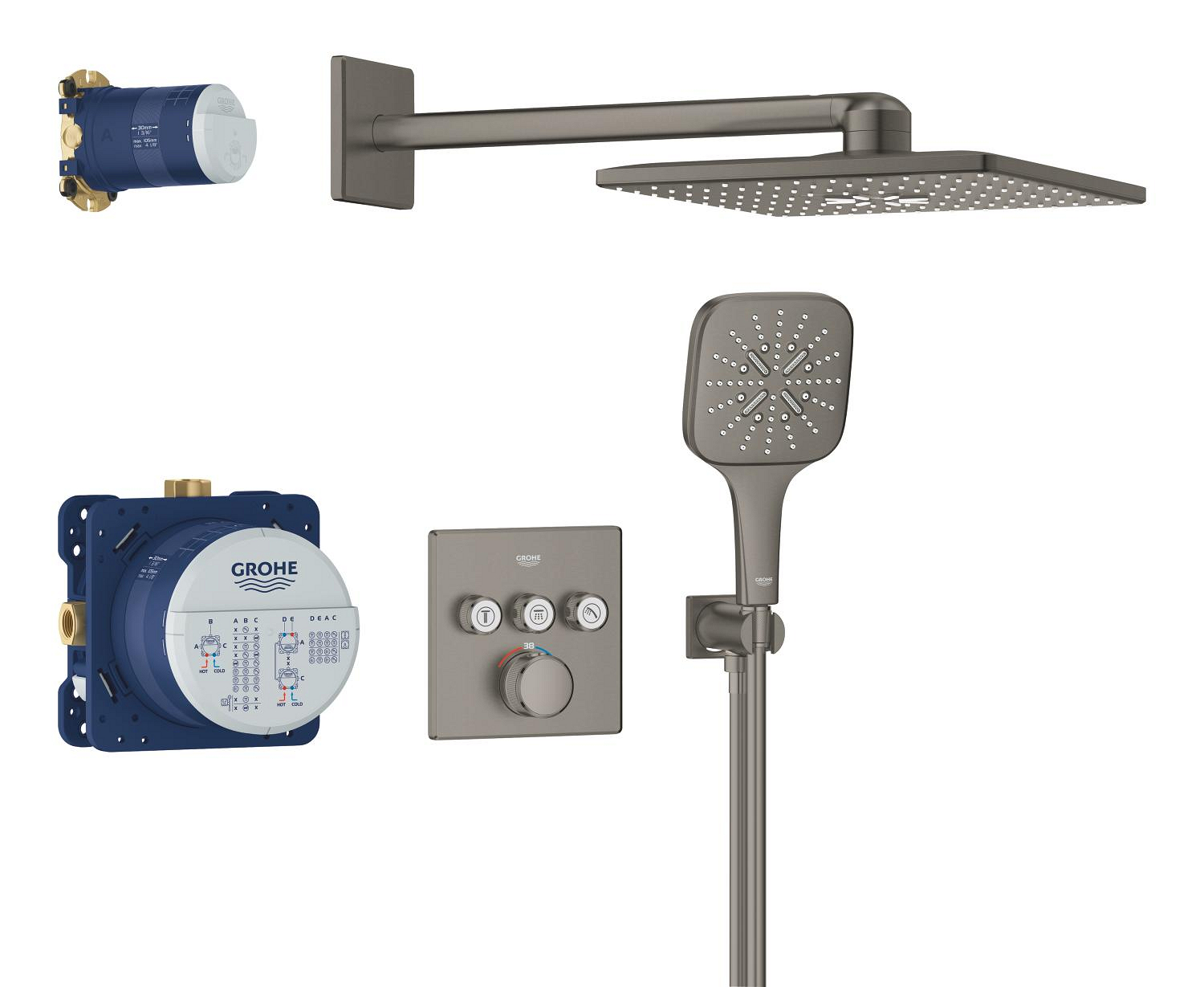 Grohe Sistem dus grohe smartcontrol 310 cube, incastrat, termostat, 310 mm, 2 functii, mat, grafit, 34864al0