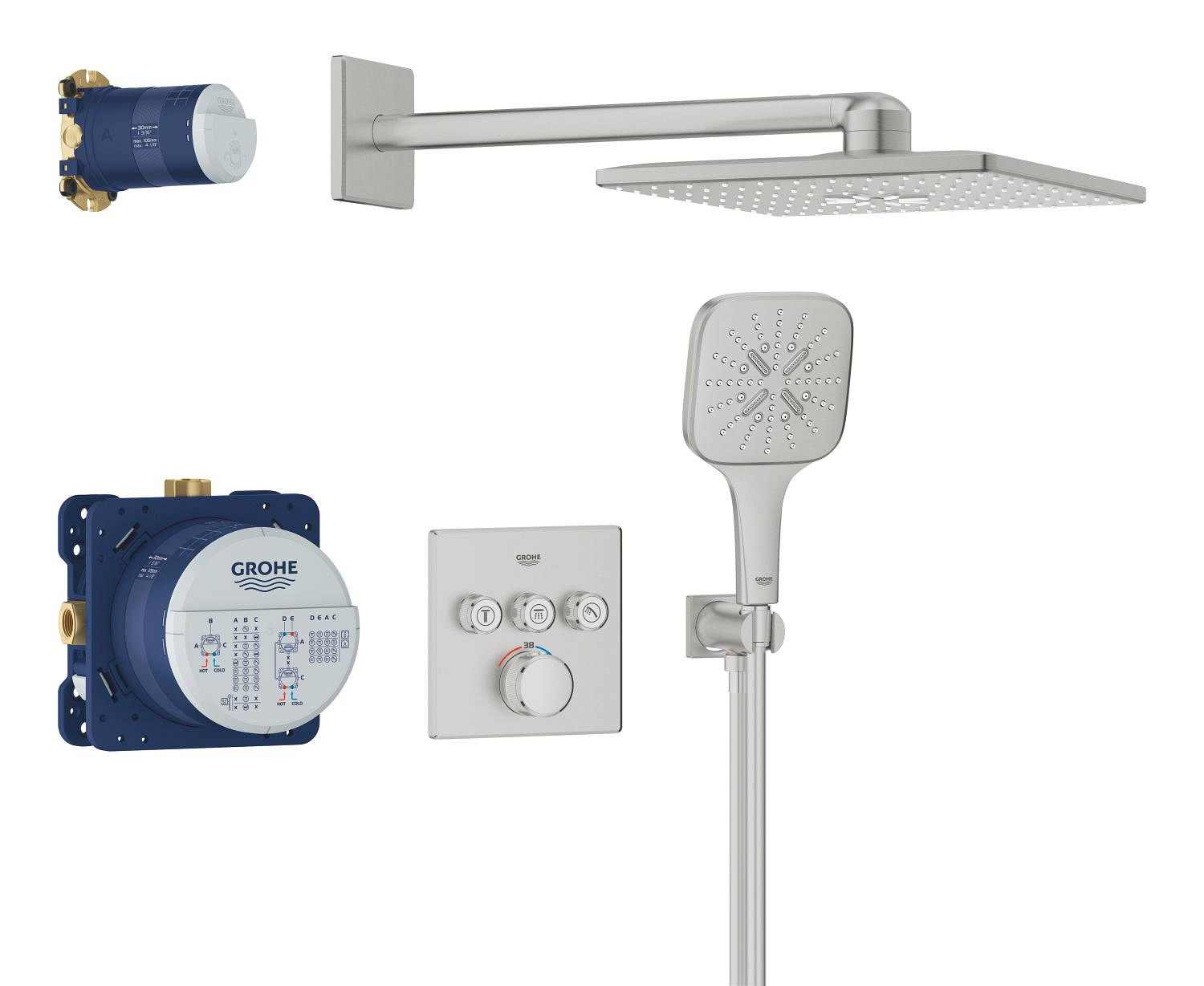 Grohe Sistem dus grohe smartcontrol 310 cube, incastrat, termostat, 310 mm, 2 functii, mat, otel satinat, 34864dc0