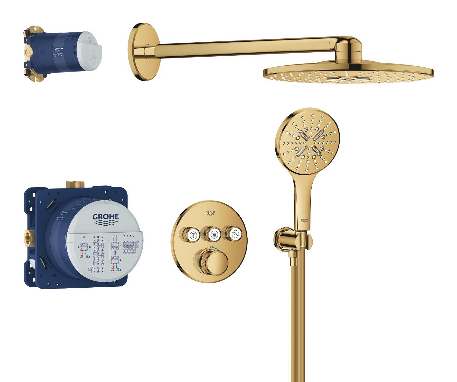 Grohe Sistem dus grohe smartcontrol 310, incastrat, termostat, 310 mm, 2 functii, lucios, auriu, 34863gl0