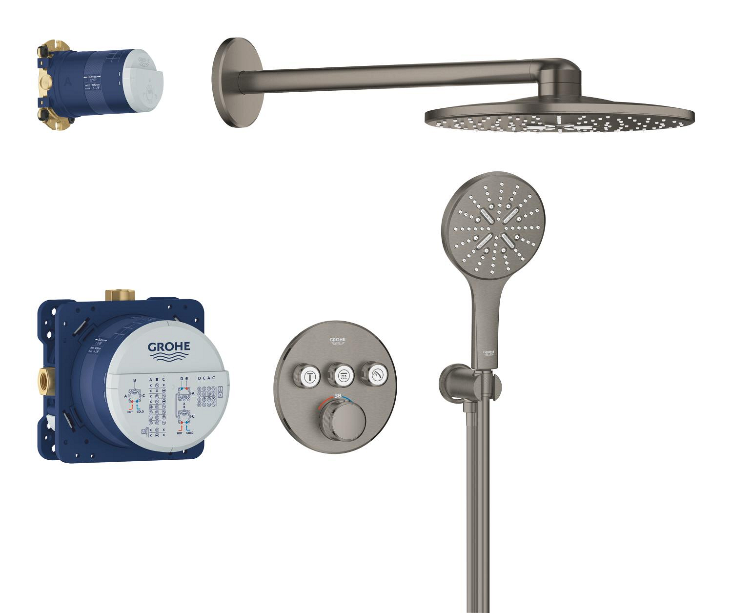 Grohe Sistem dus grohe smartcontrol 310, incastrat, termostat, 310 mm, 2 functii, mat, grafit, 34863al0