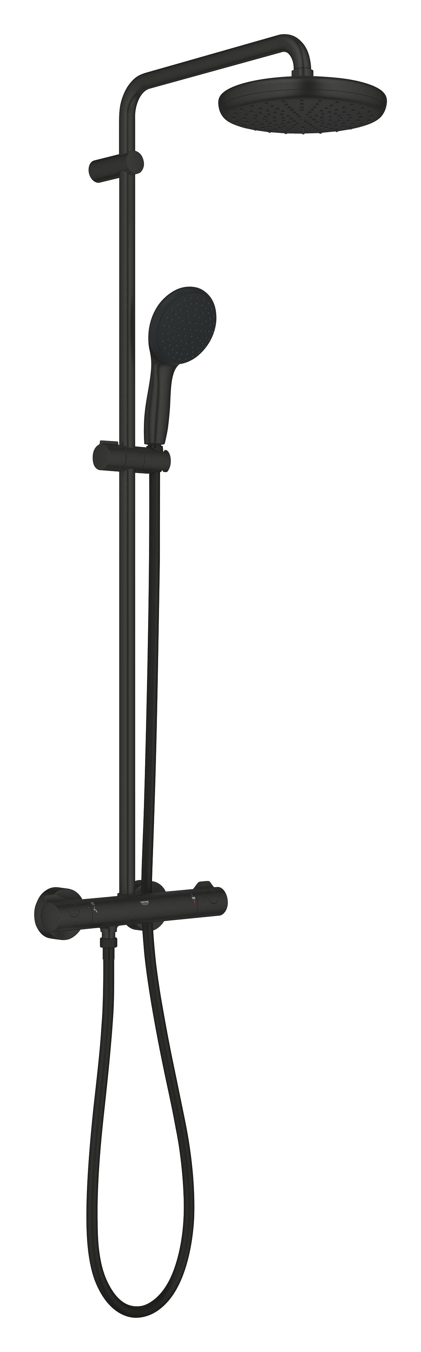 Sistem dus Grohe 268112431, 210 mm, 0.9 bar, 110 mm, 1.75 m, 1132 mm, 412 mm, 1 functii palarie dus, Negru