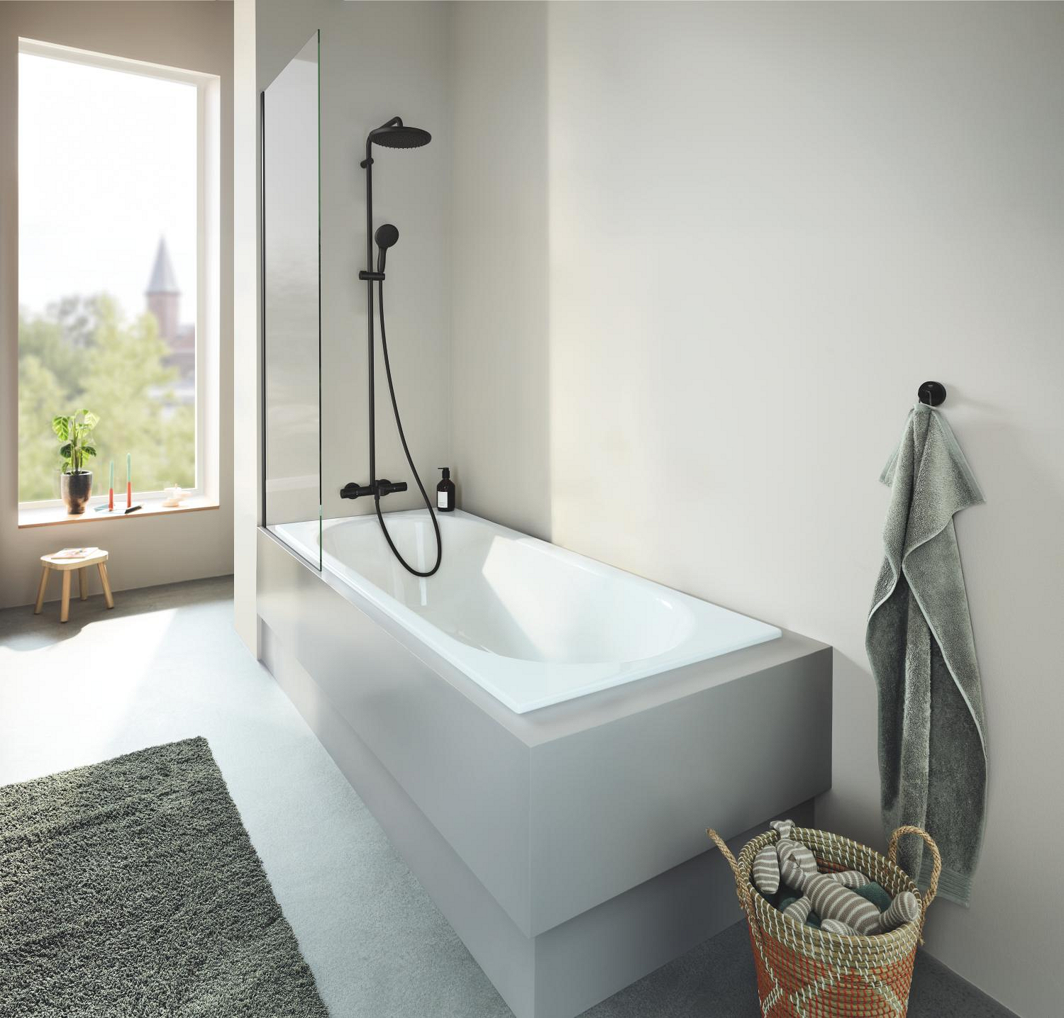 Grohe Sistem dus grohe vitalio 250, aparent, 250 mm, termostat, pipa cada, 1 functie, mat, negru, 269882431
