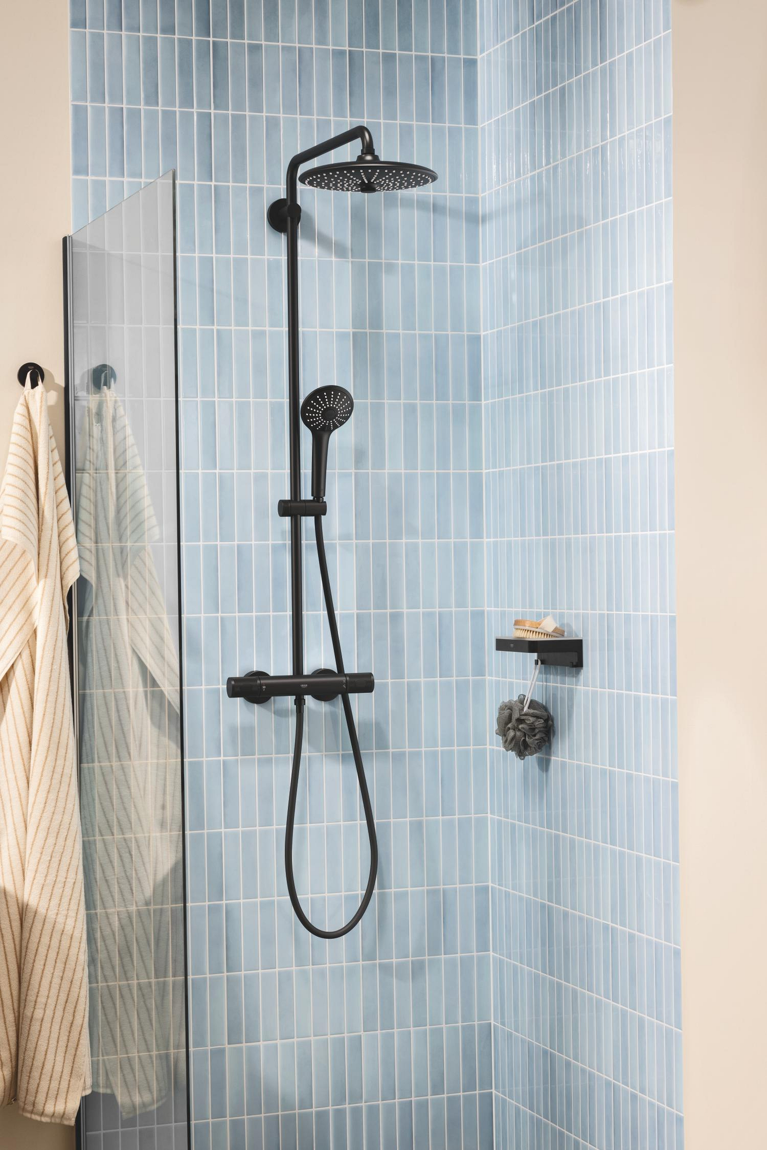 Grohe Sistem dus grohe vitalio joy, aparent, termostat, 260 mm, 3 functii, mat, negru, 264032432