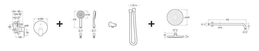 Sistem de dus Roca A5D186ENB0, dus Cala, tip incastrare incastrat, pentru dus, tip comanda dubla comanda, negru [5]