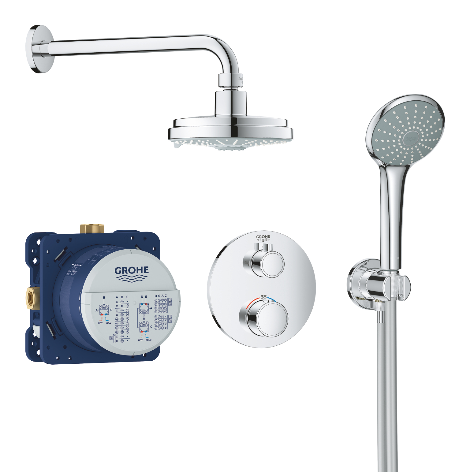 Grohe Sistem de dus grohe grohtherm rainshower 160 34735000, 1/2'', incastrat, termostat, 160 mm, para de dus, furtun 1.25 m,
