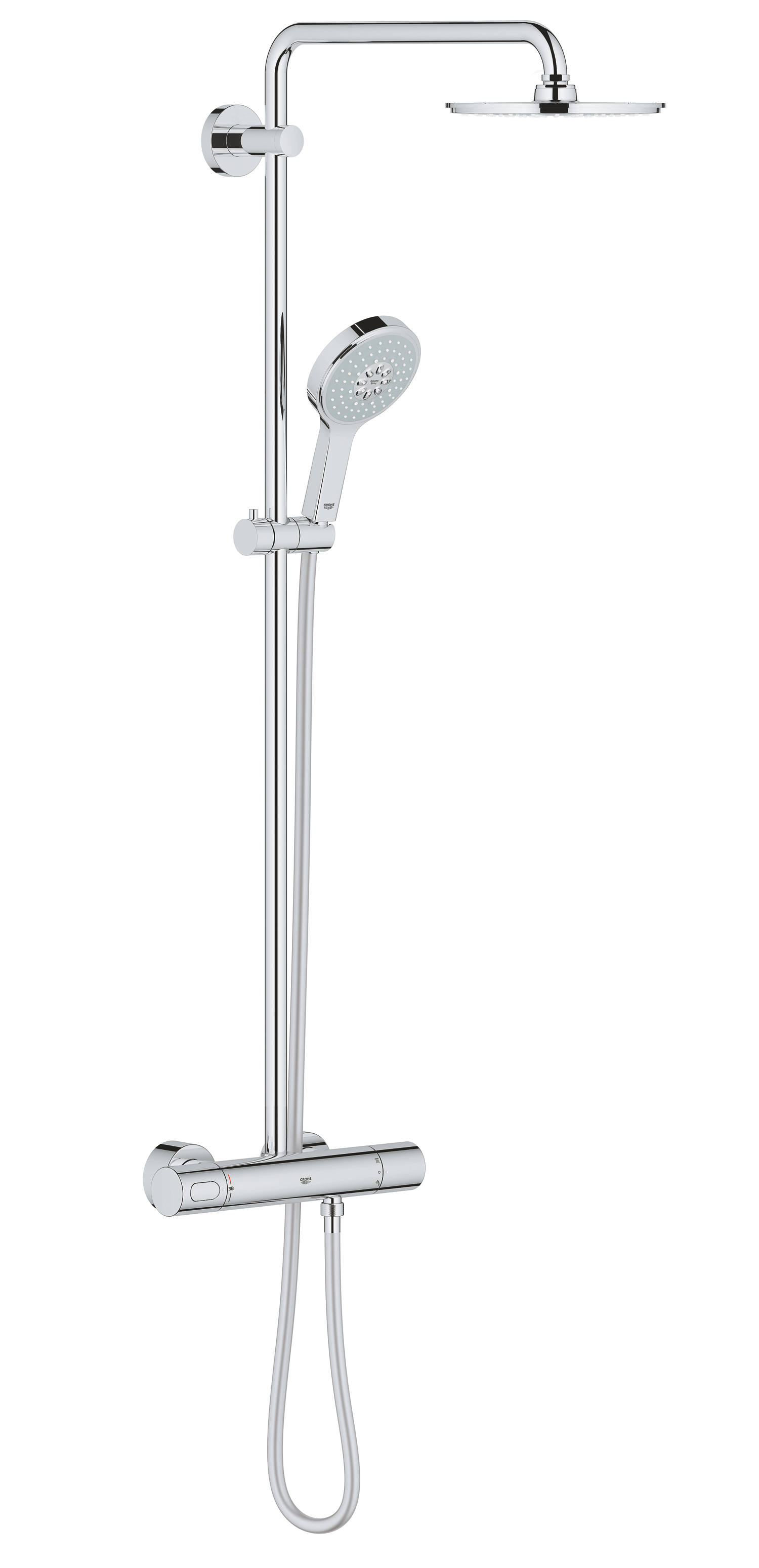 Grohe Sistem de dus grohe rainshower 210 27967000, 1/2'', aparent, termostat, 3 pulverizari, 210 mm, pivotant, anti-calcar, crom