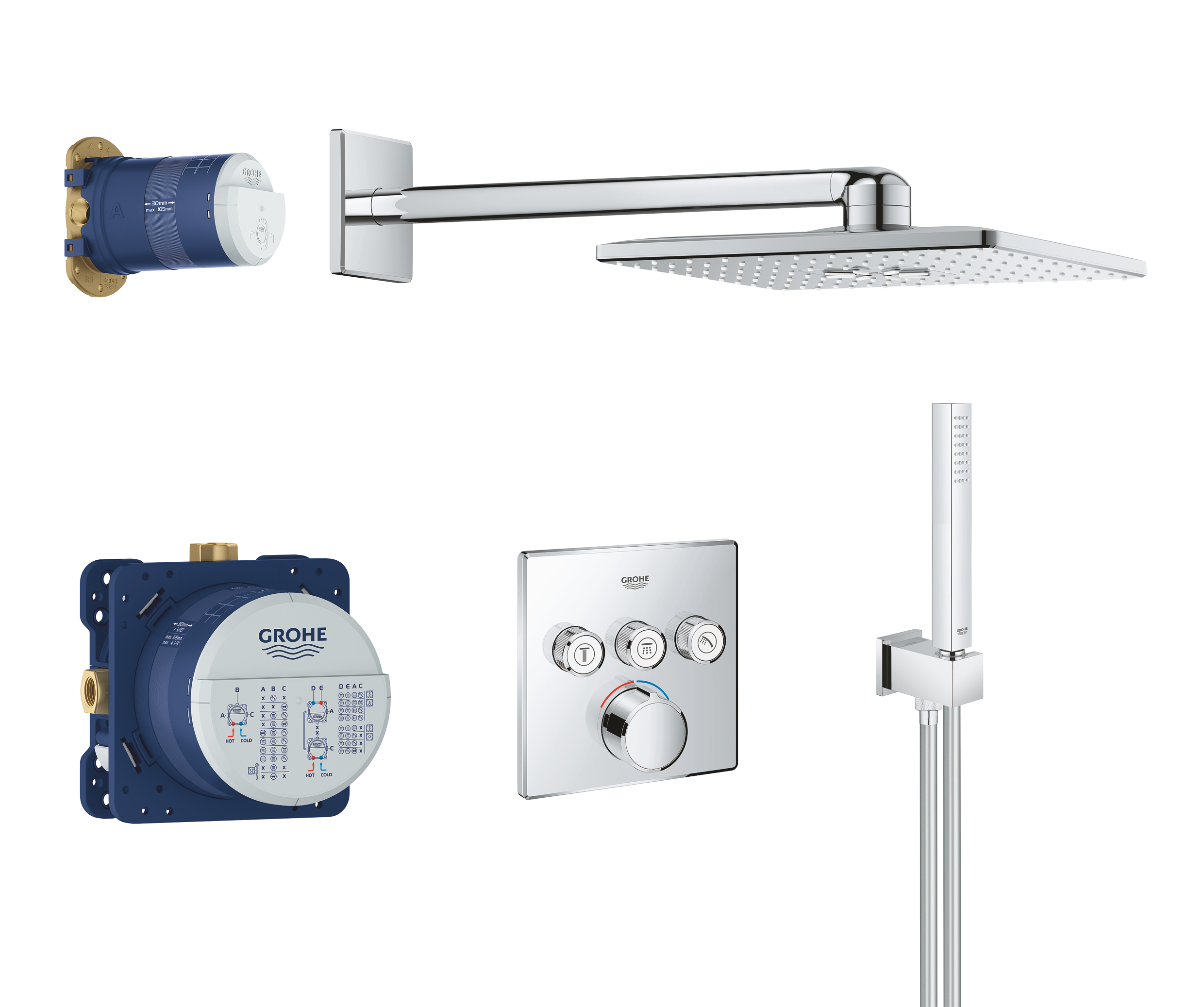 Grohe Sistem de dus grohe smartcontrol 34712000, 1/2'', incastrat, push & turn, 2 pulverizari, para dus, furtun, anti-oparire,