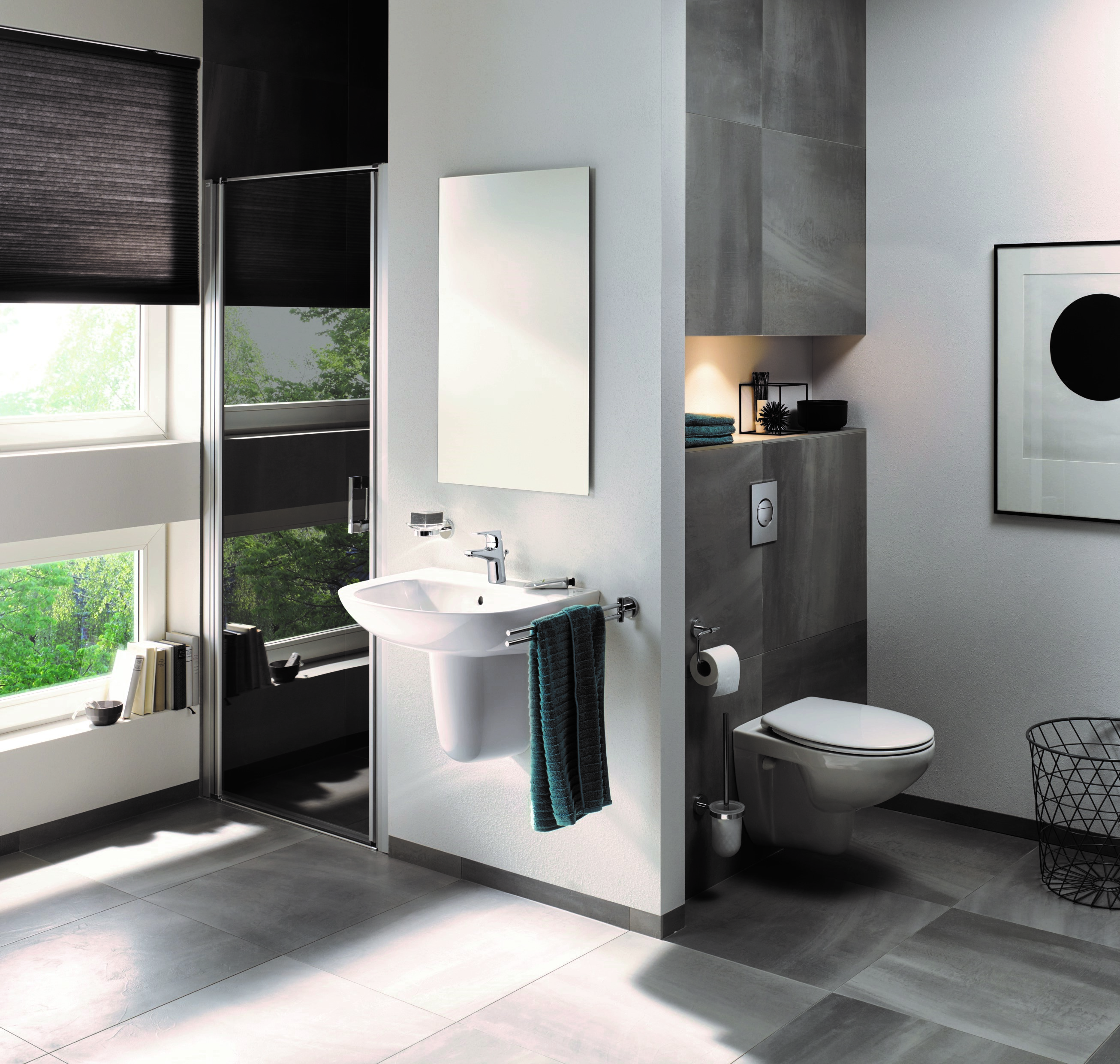 Suport prosop Grohe 40371001, 439 mm, 61 mm, 2 orificii instalare, 2 rafturi, pivotanta, pe perete, Crom