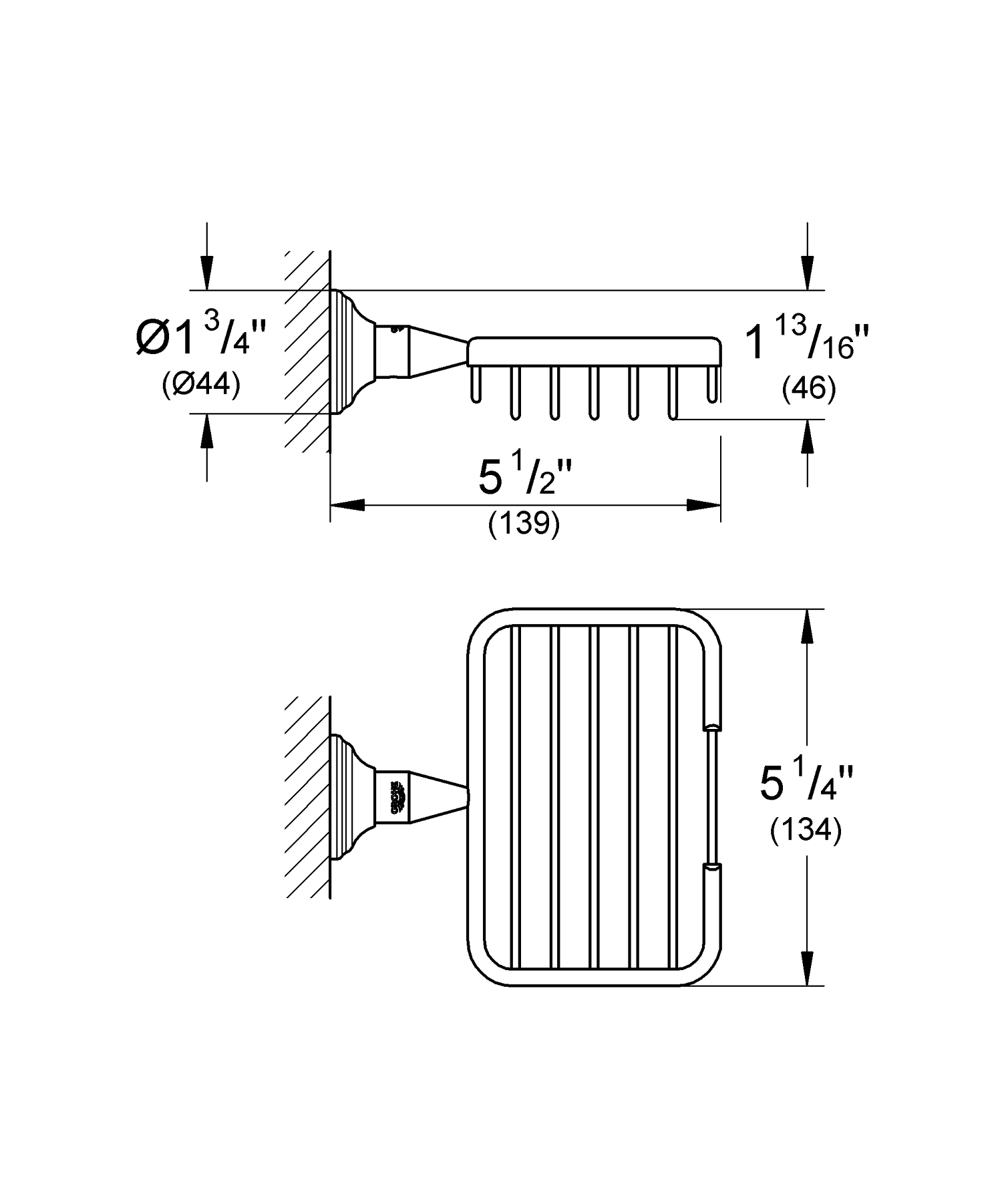 Suport Grohe 40659001, 139 mm, 134 mm, 1 orificii instalare, pe perete, metal, elemente fixare ascunse, Crom