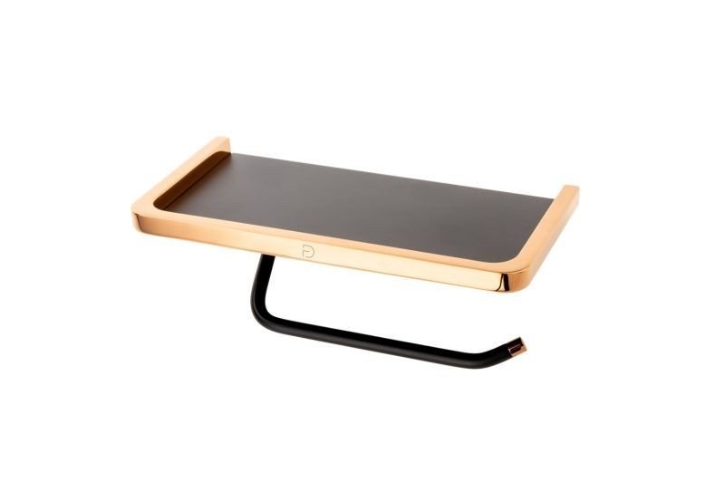 FDesign Suport hartie wc fdesign merida fd6-mrd10-25, 1 rola, montare pe prete, raft integrat, mat, negru / cupru