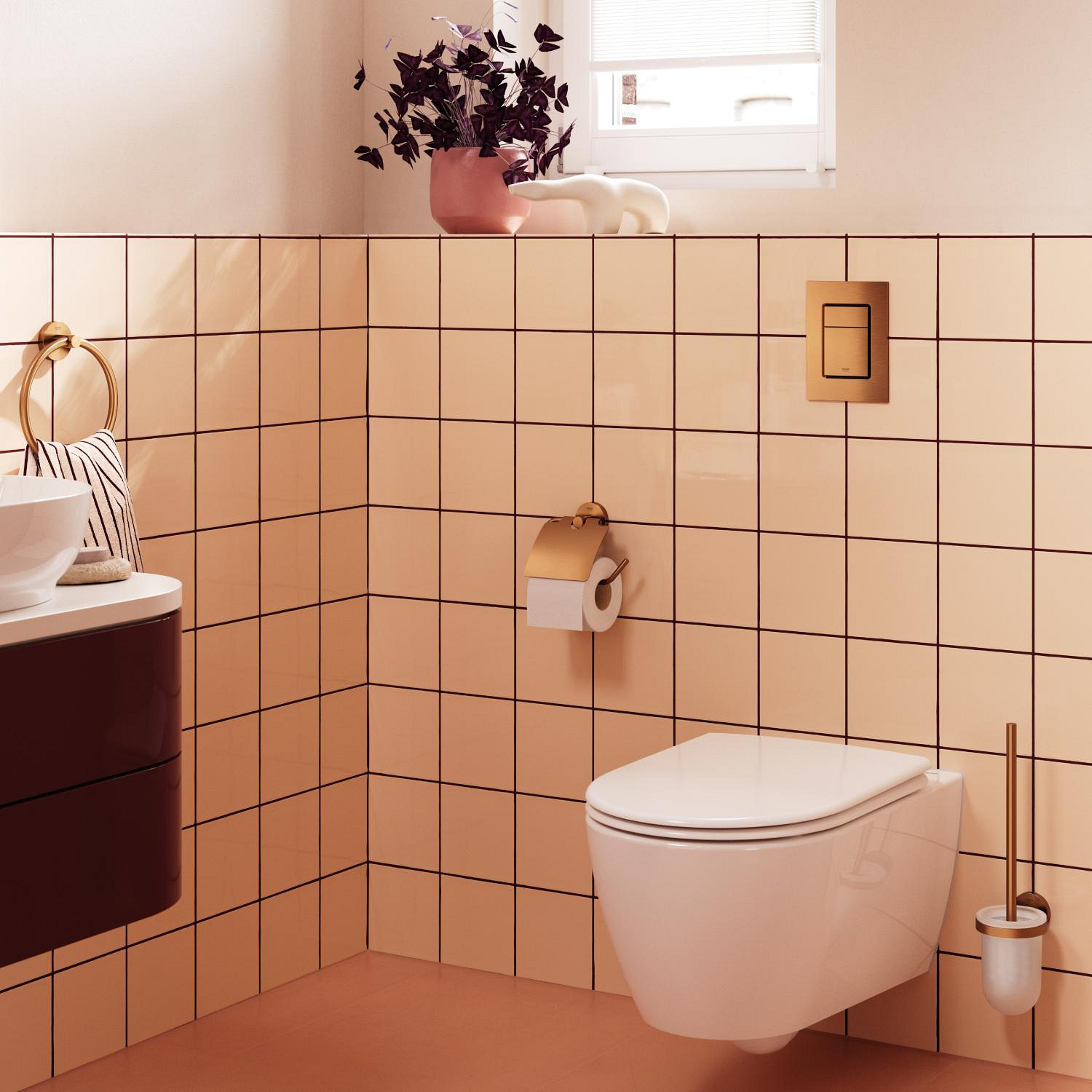 Suport hartie WC Grohe 41179DL0, 167 mm, 119 mm, 1 role hartie, 2 orificii instalare, pivotanta, Cupru
