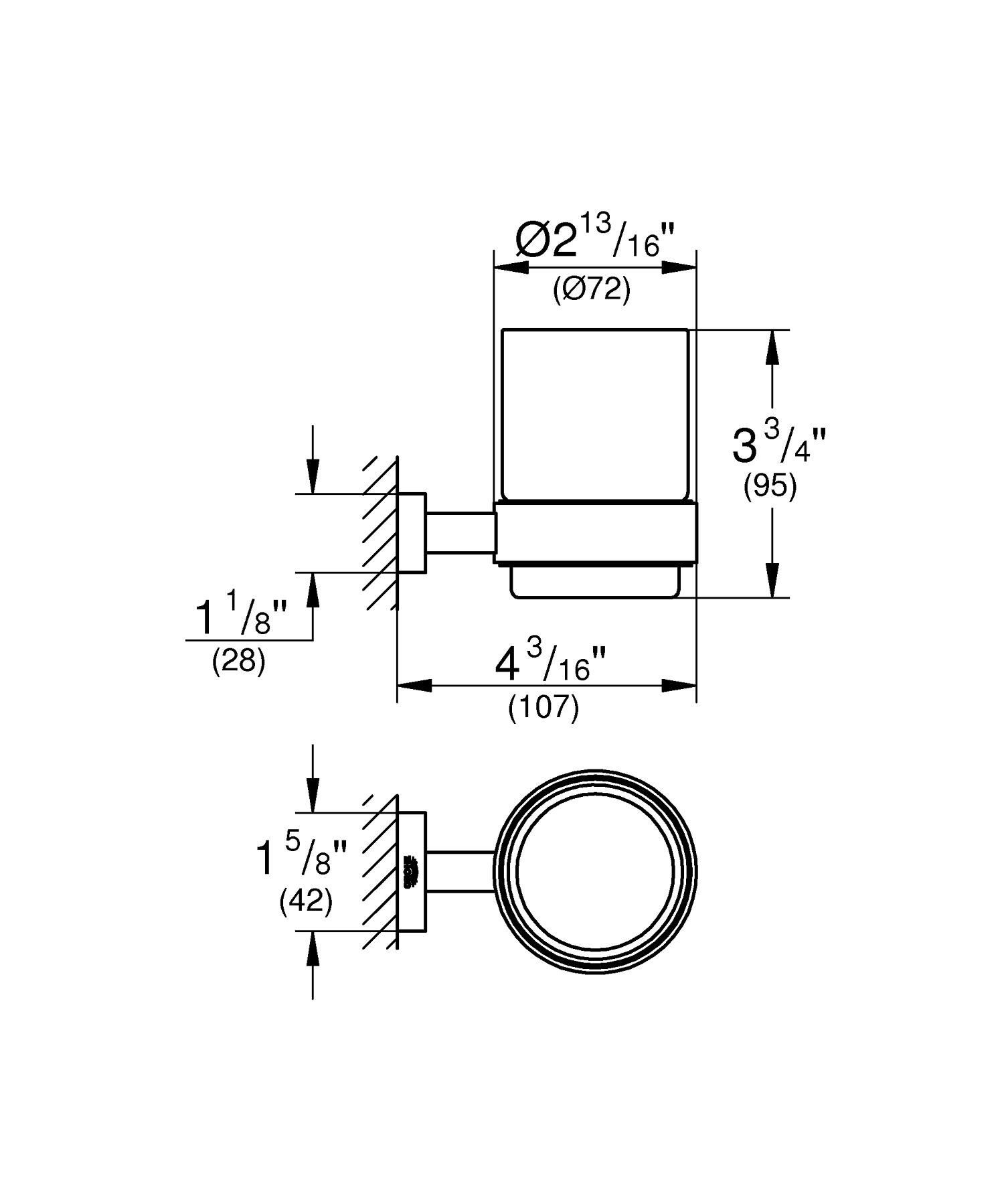 Pahar baie Grohe 40755001, 107 mm, 95 mm, 1 orificii instalare, 140 volum ml, pe perete, metal, Crom