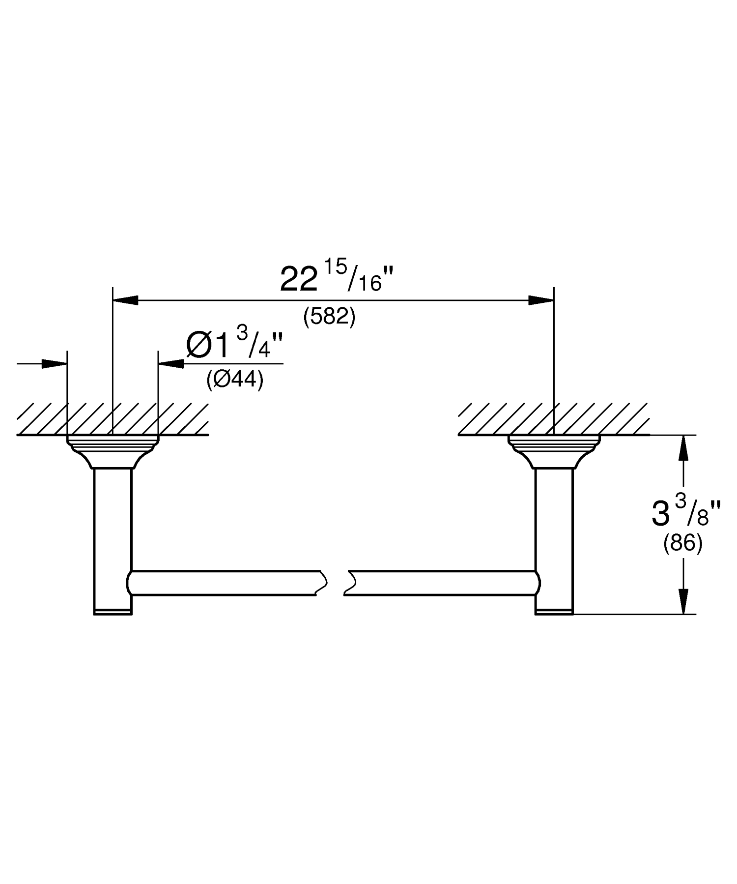 Suport prosop Grohe 40653001, 626 mm, 86 mm, 2 orificii instalare, 1 rafturi, pe perete, metal, Crom
