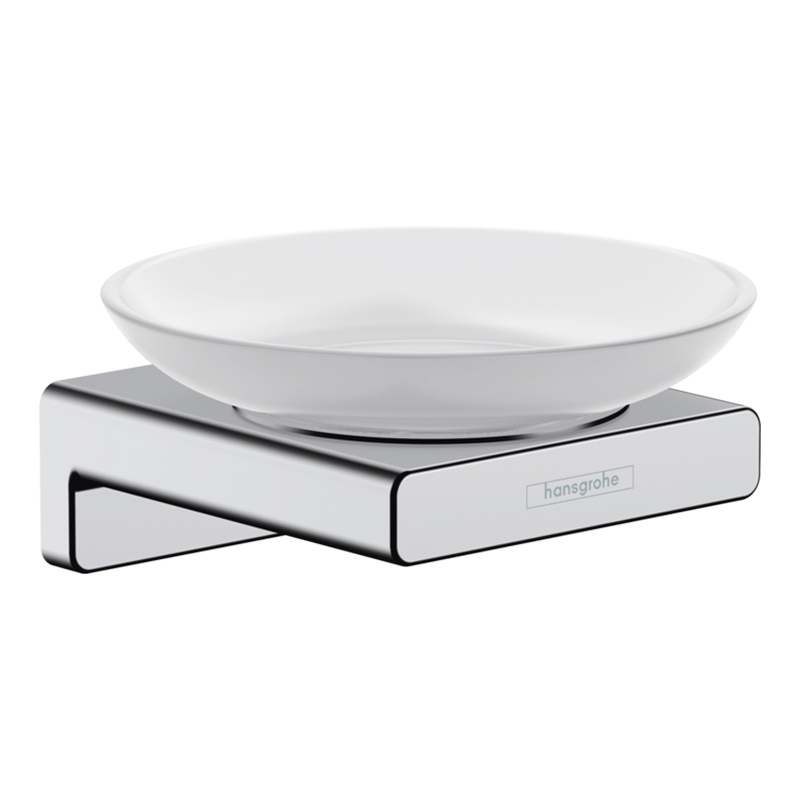 Hansgrohe Suport sapun hansgrohe addstoris 41746000, montare pe perete, d 107 mm, metal, sticla, crom