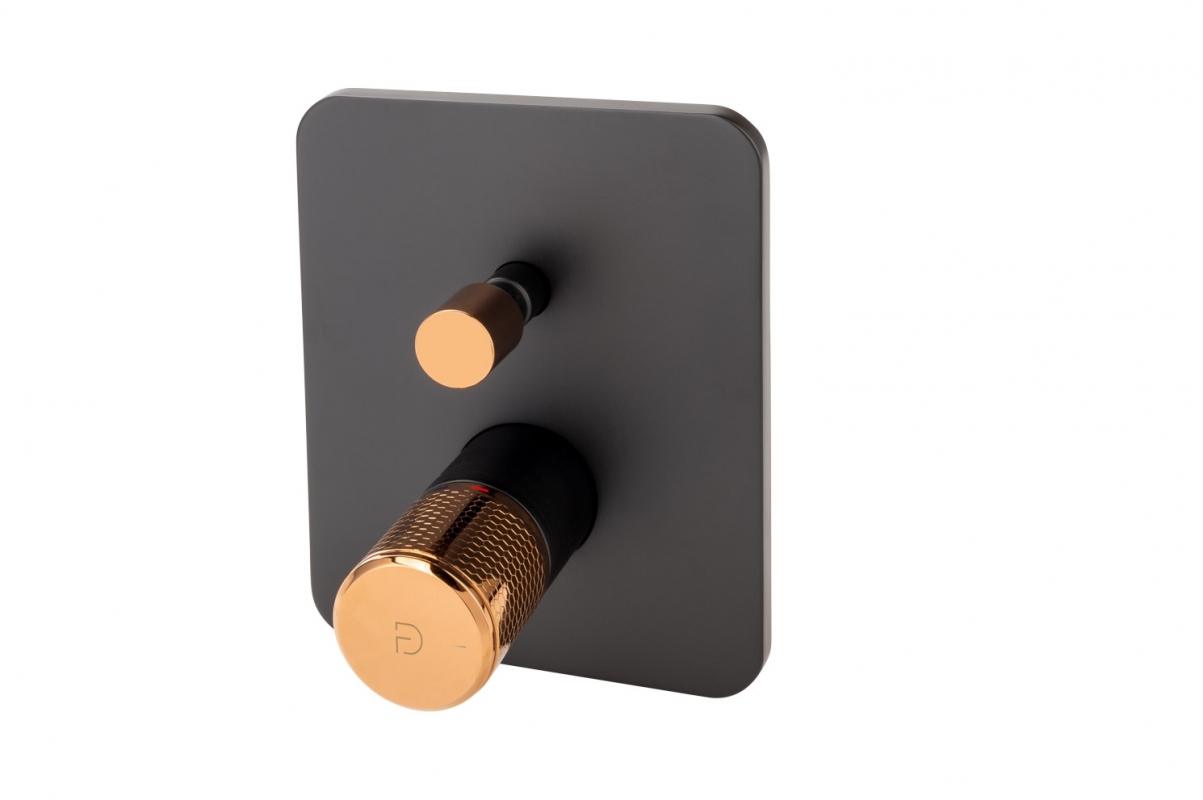 FDesign Unitate comanda fdesign ardesia fd1-ard-7p-25, 1/2'', incastra, 2 iesiri, diverter, include mixer incastrat, mat, negru /