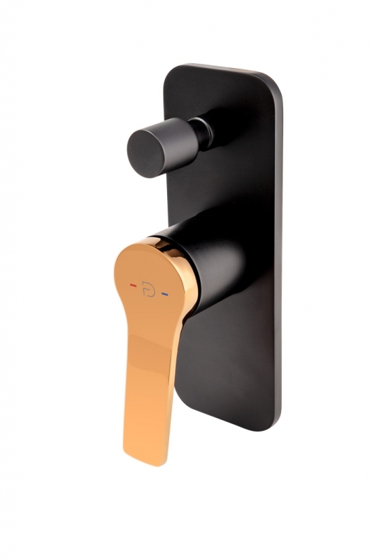FDesign Unitate comanda fdesign seppia fd1-spa-7p-25, 1/2'', incastrat, 2 iesiri 1/2'', valva inclusa, mat, negru / cupru