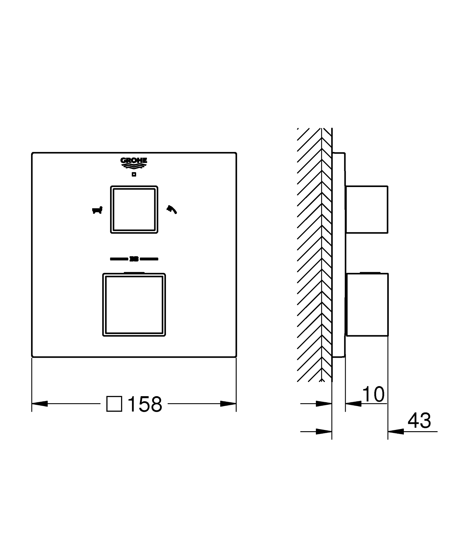 Unitate comanda Grohe 24155000, Grohtherm Cube, tip comanda dubla comanda, tip incastrare aparent, crom [4]