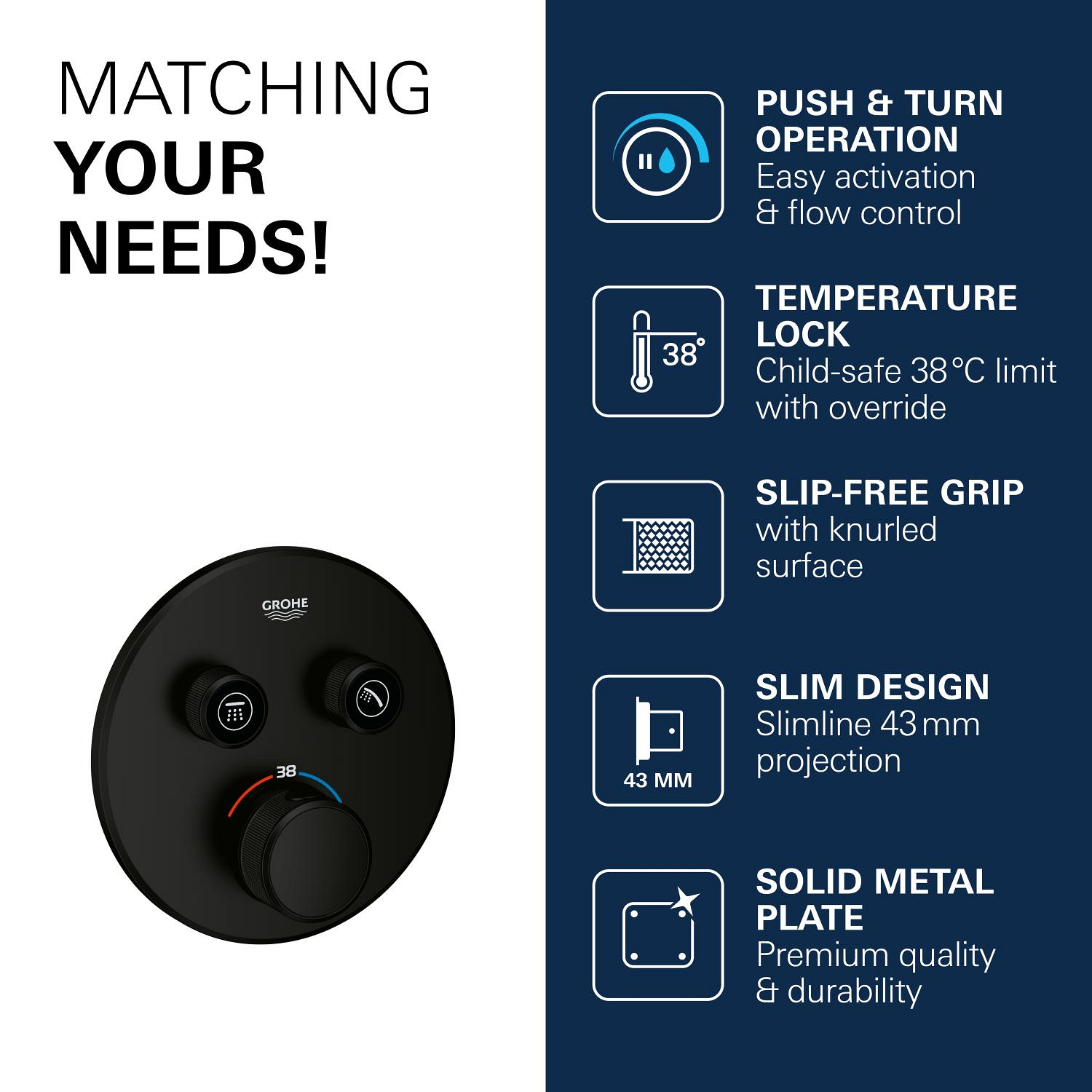 Unitate comanda Grohe 291192430, Grohtherm SmartControl, tip incastrare incastrat, tip comanda dubla comanda, negru [9]