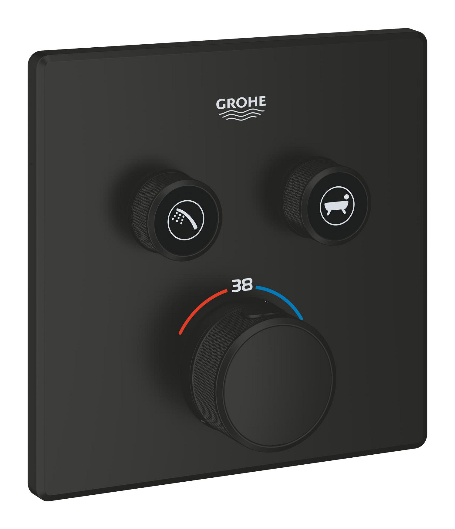 Unitate comanda Grohe 291242430, 1 bar, 158 mm, 10 mm, 2 iesiri, 1 functii palarie dus, 1/2 dimensiune racord, Negru