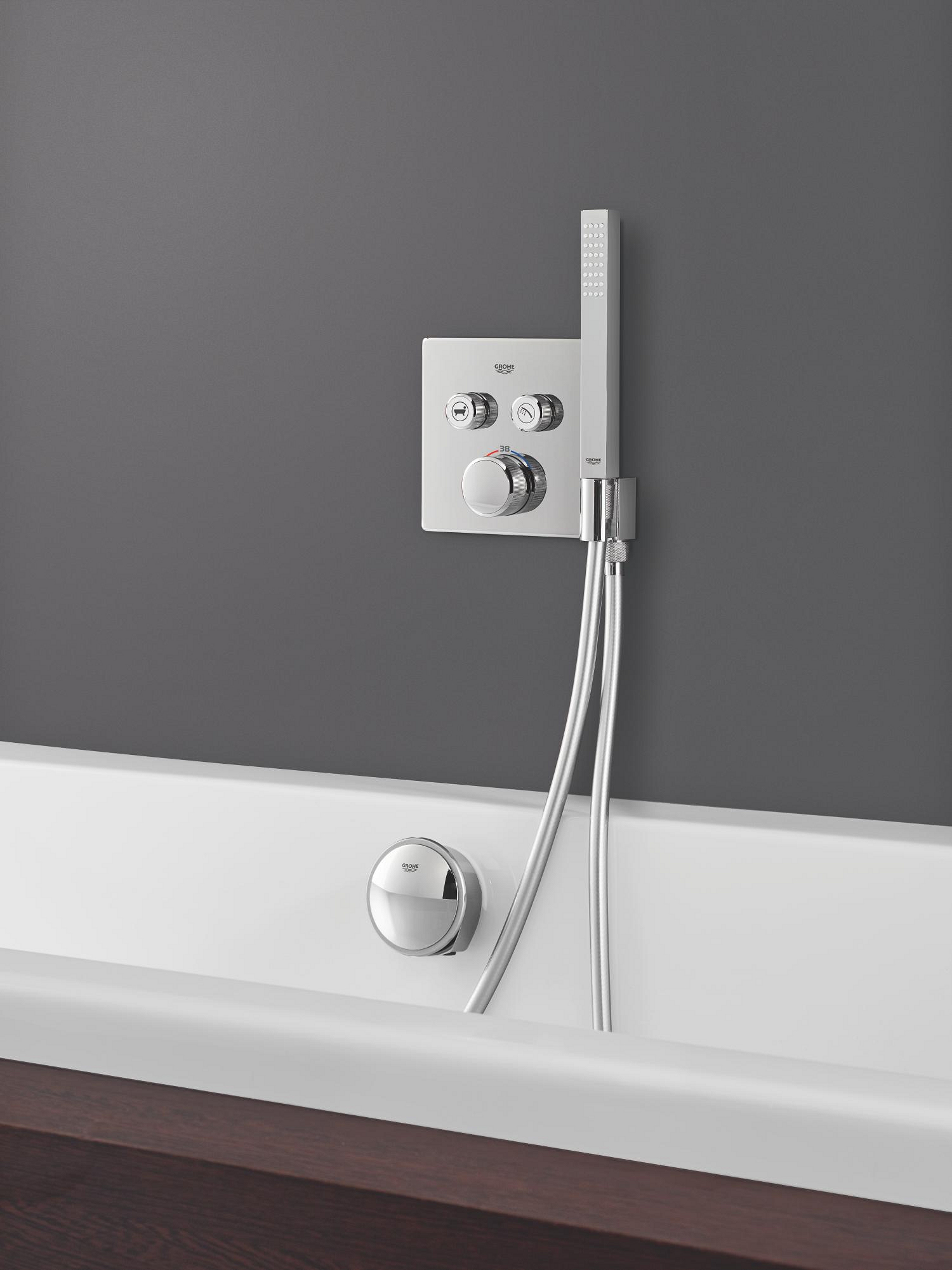 Unitate comanda Grohe 29125000, 1 bar, 158 mm, 10 mm, 2 iesiri, 1 functii palarie dus, 1/2 dimensiune racord, Crom