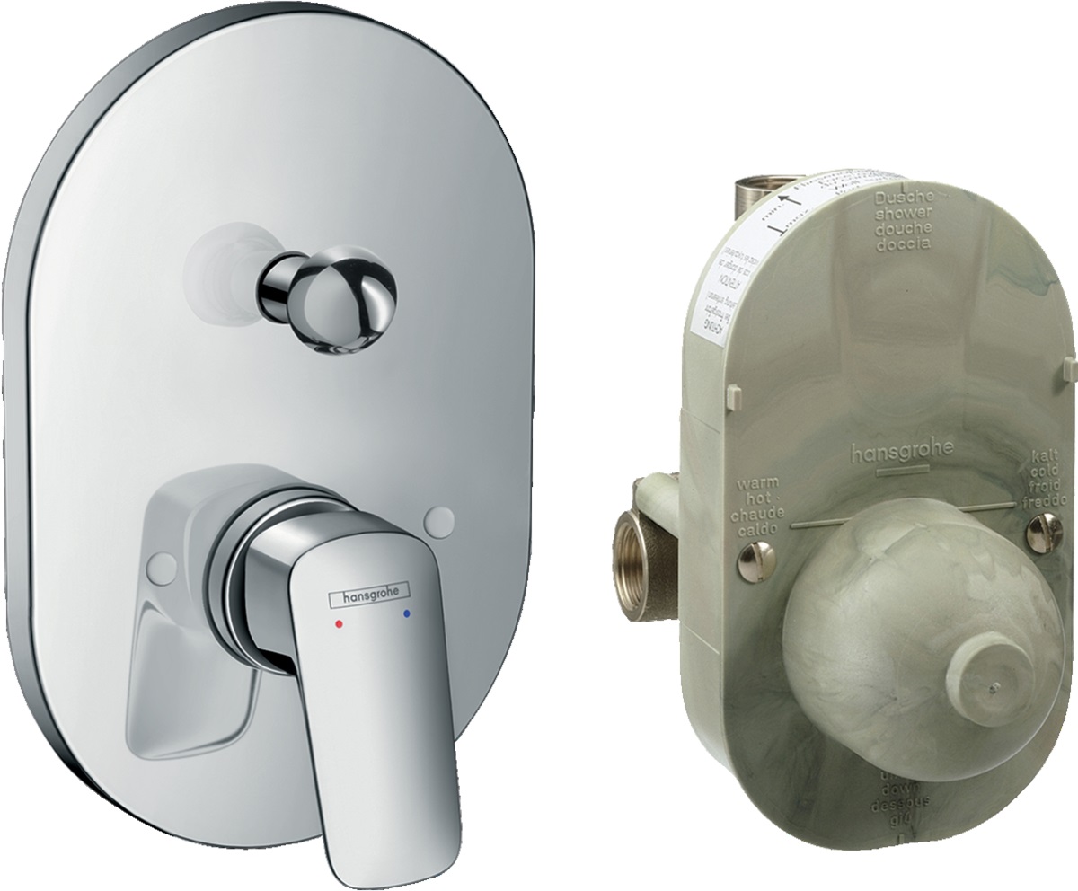 Hansgrohe Unitate control hansgrohe logis 71409000, 1/2'', incastrata, 2 iesiri, diverter, monocomanda, cartus ceramic, crom