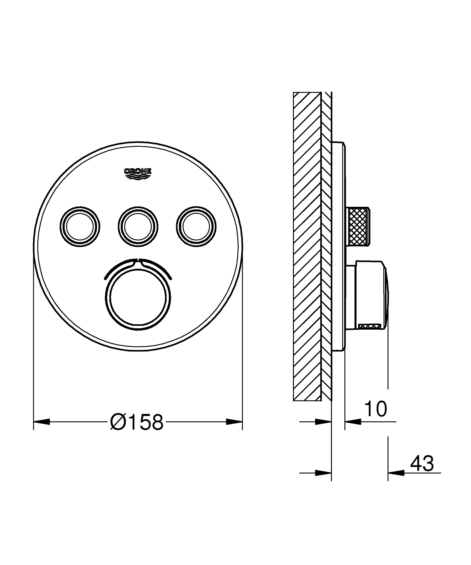 Unitate control Grohe 29146000, 1 bar, 158 mm, 10 mm, 3 iesiri, 2 functii palarie dus, 1/2 dimensiune racord, Crom