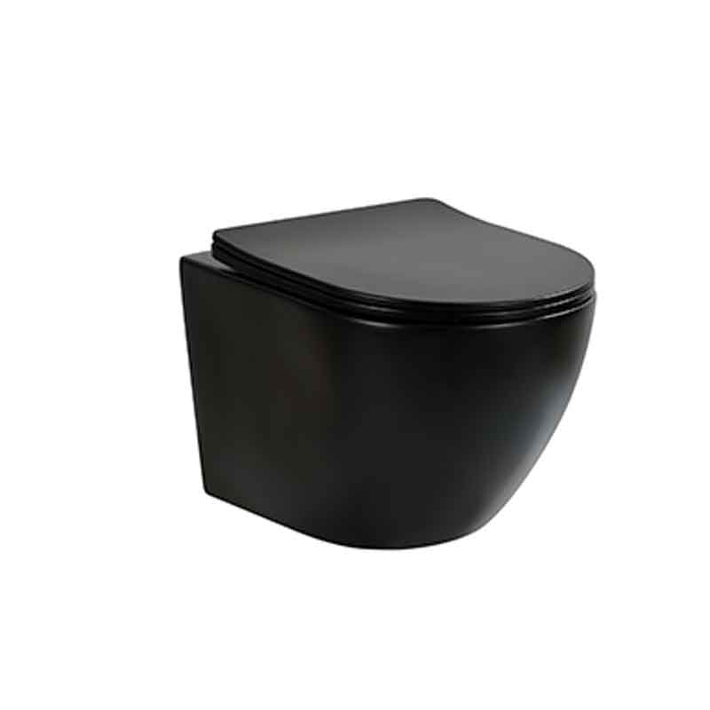 Fluminia Vas wc fluminia ricci, suspendat, rimless, capac softclose, mat, negru, m203bm
