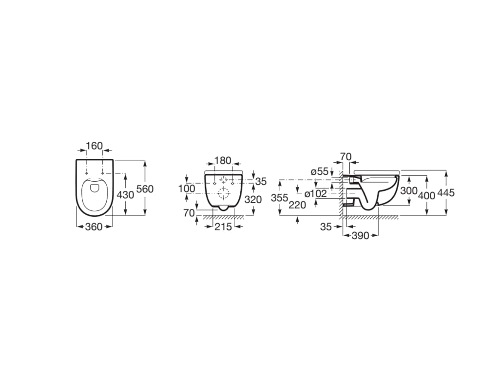 Vas WC Roca A34624L000, 360 mm, 560 mm, 300 mm, 1 functii speciale, suprafata antiaderent, suspendat, Alb