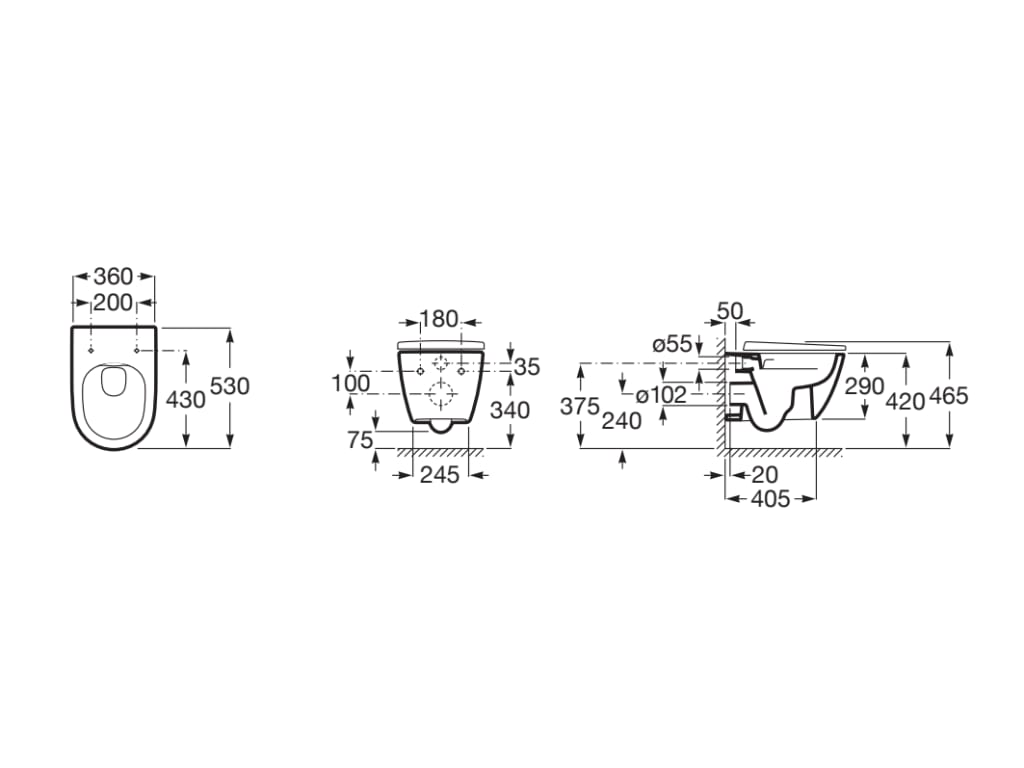 Vas WC Roca A346687080, 360 mm, 530 mm, 290 mm, 1 functii speciale, suprafata antiaderent, suspendat, Negru