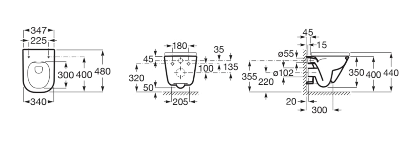 Vas WC Roca A34647A000, 347 mm, 480 mm, 350 mm, 1 functii speciale, suprafata antiaderent, suspendat, Alb