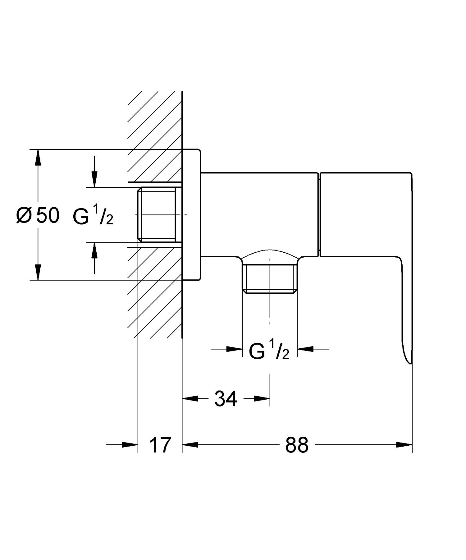 Ventil de inchidere Grohe 26020000, 88 mm, 86 mm, 1 nr iesiri, 1/2 diametru alimentare, 1/2 diametru iesire 1, Crom