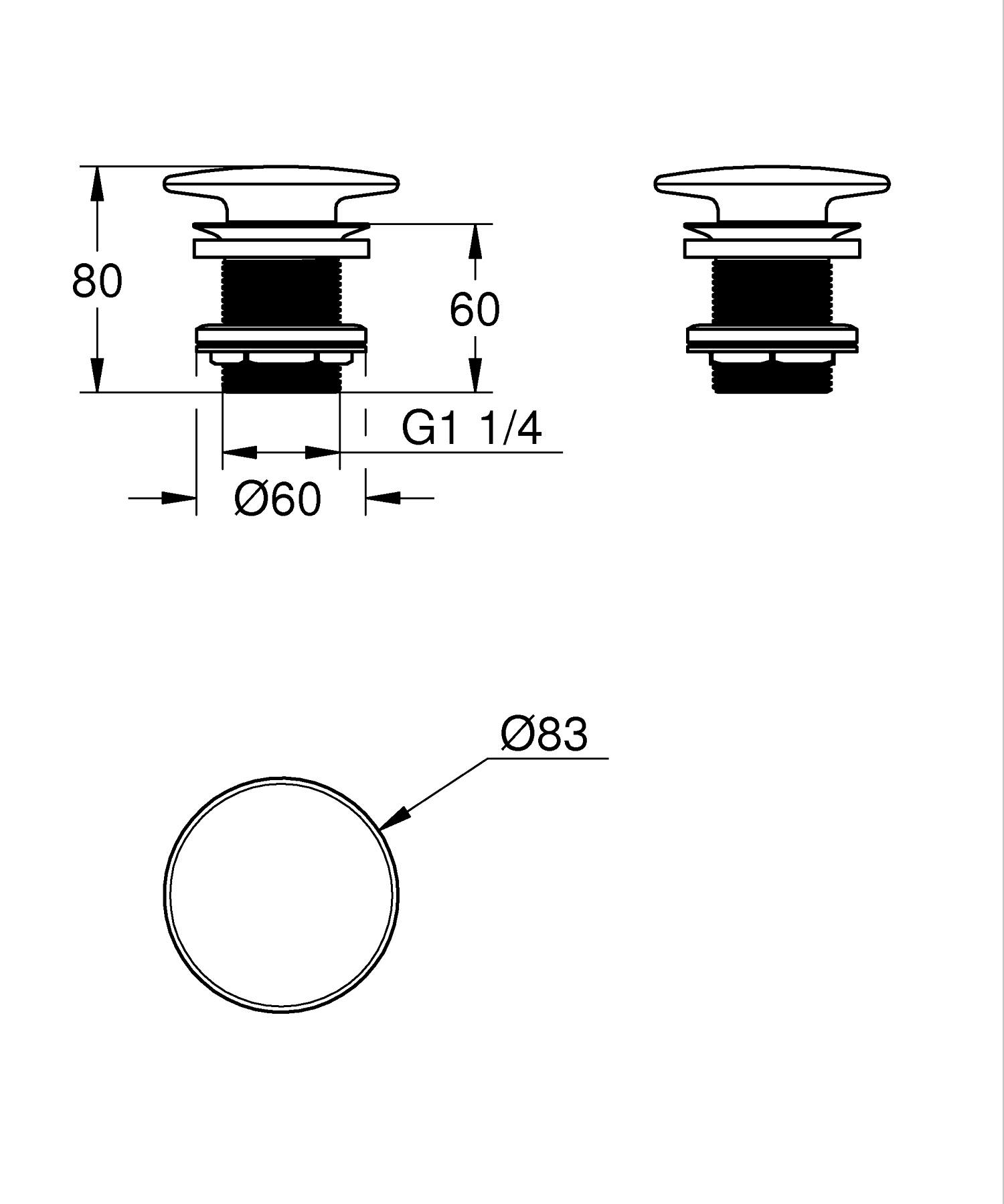Ventil lavoar Grohe 49623000, 84 mm, 70 mm, 45 diametru, 1 1/4 diametru montaj, universal, in bideu, in lavoar, Alb