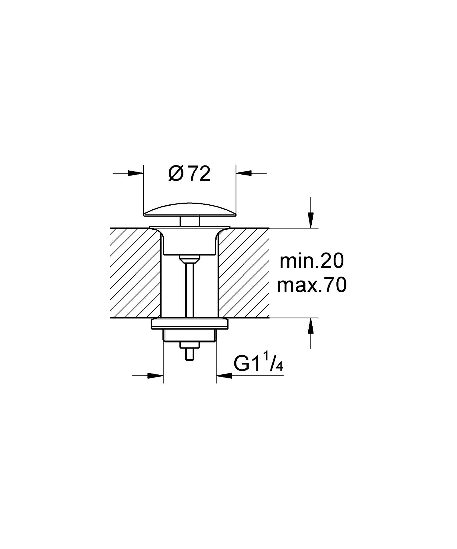 Ventil lavoar Grohe 65808000, 70 mm, 72 mm, 45 diametru, 1 1/4 diametru montaj, universal, in bideu, in lavoar, Crom