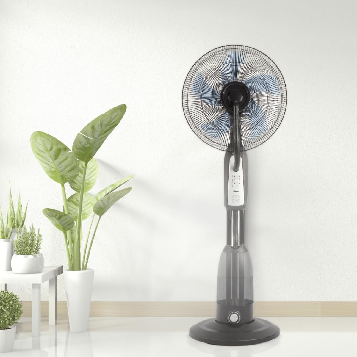Livoo Ventilator podea livoo, 90 w, 45 cm, pulverizare apa, functie ceata, telecomanda, negru, dom411