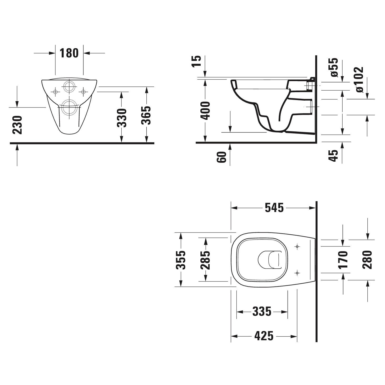 Set vas WC Duravit 45351900A1, D-Code, montaj suspendat, tip clatire jet de apa, tip evacuare orizontala, alb [7]