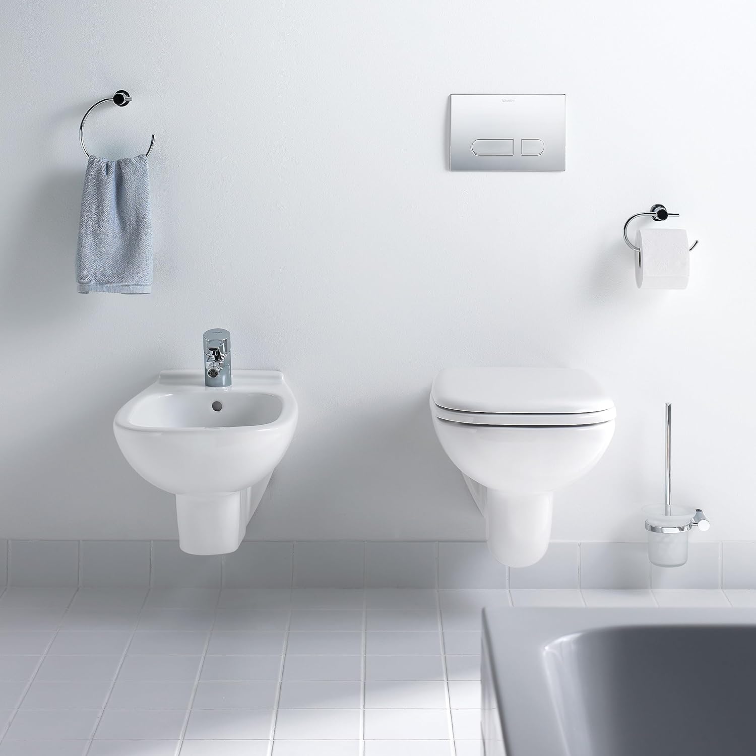 Set vas WC Duravit 45700900A1, D-Code, montaj suspendat, zona montaj interior, tip clatire jet de apa, alb [9]