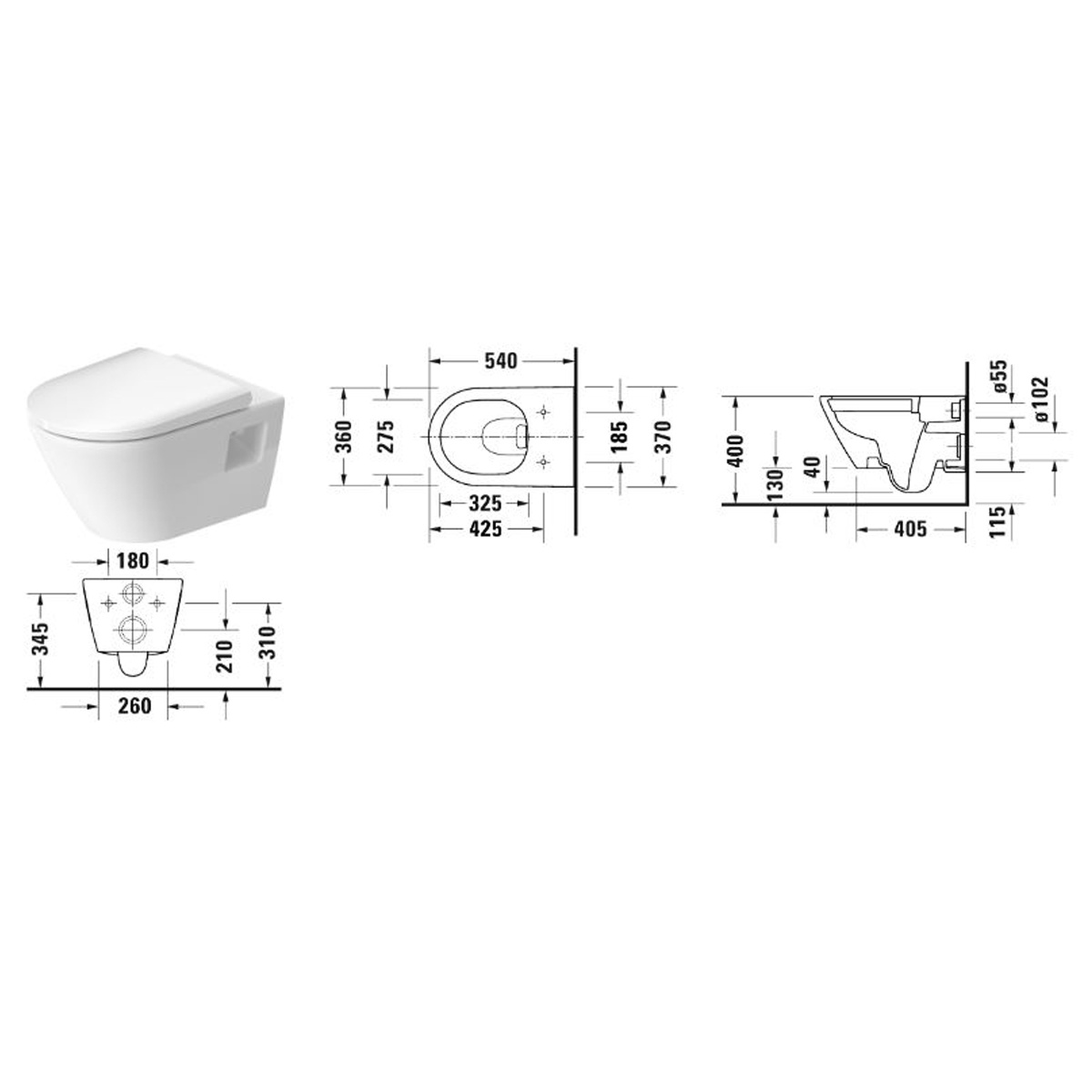Set vas WC Duravit 45780900A1, D-Neo, montaj suspendat, tip clatire jet de apa, tip evacuare orizontala, alb [24]