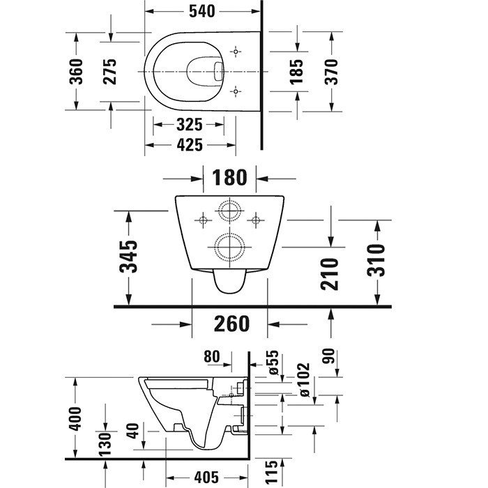 Vas WC Duravit 2577098900, D-Neo, montaj suspendat, tip clatire jet de apa, tip evacuare orizontala, antracit [9]
