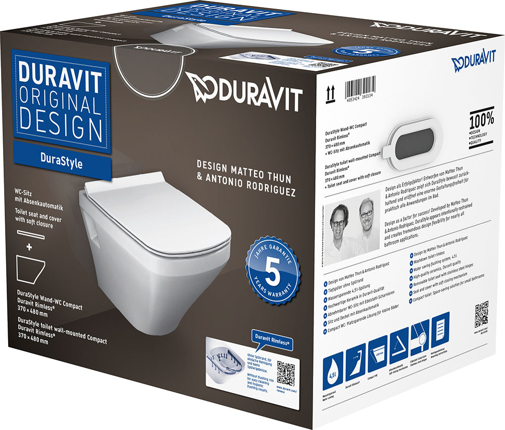 Set vas WC Duravit 45710900A1, DuraStyle, montaj suspendat, tip clatire jet de apa, tip evacuare orizontala, alb [10]