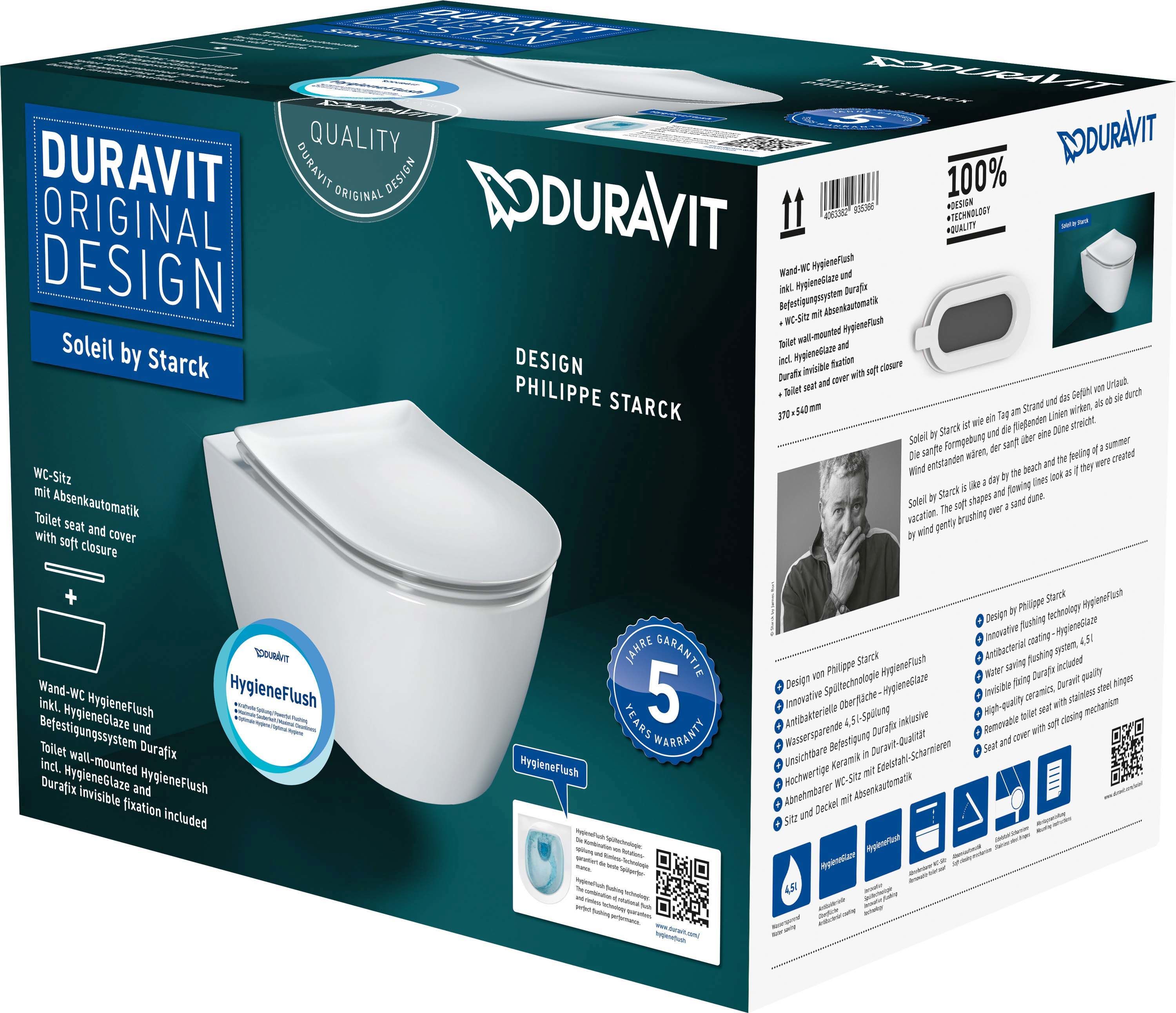 Set vas WC Duravit 45910920A1, Soleil by Starck, montaj suspendat, zona montaj interior, tip clatire jet de apa, alb [4]