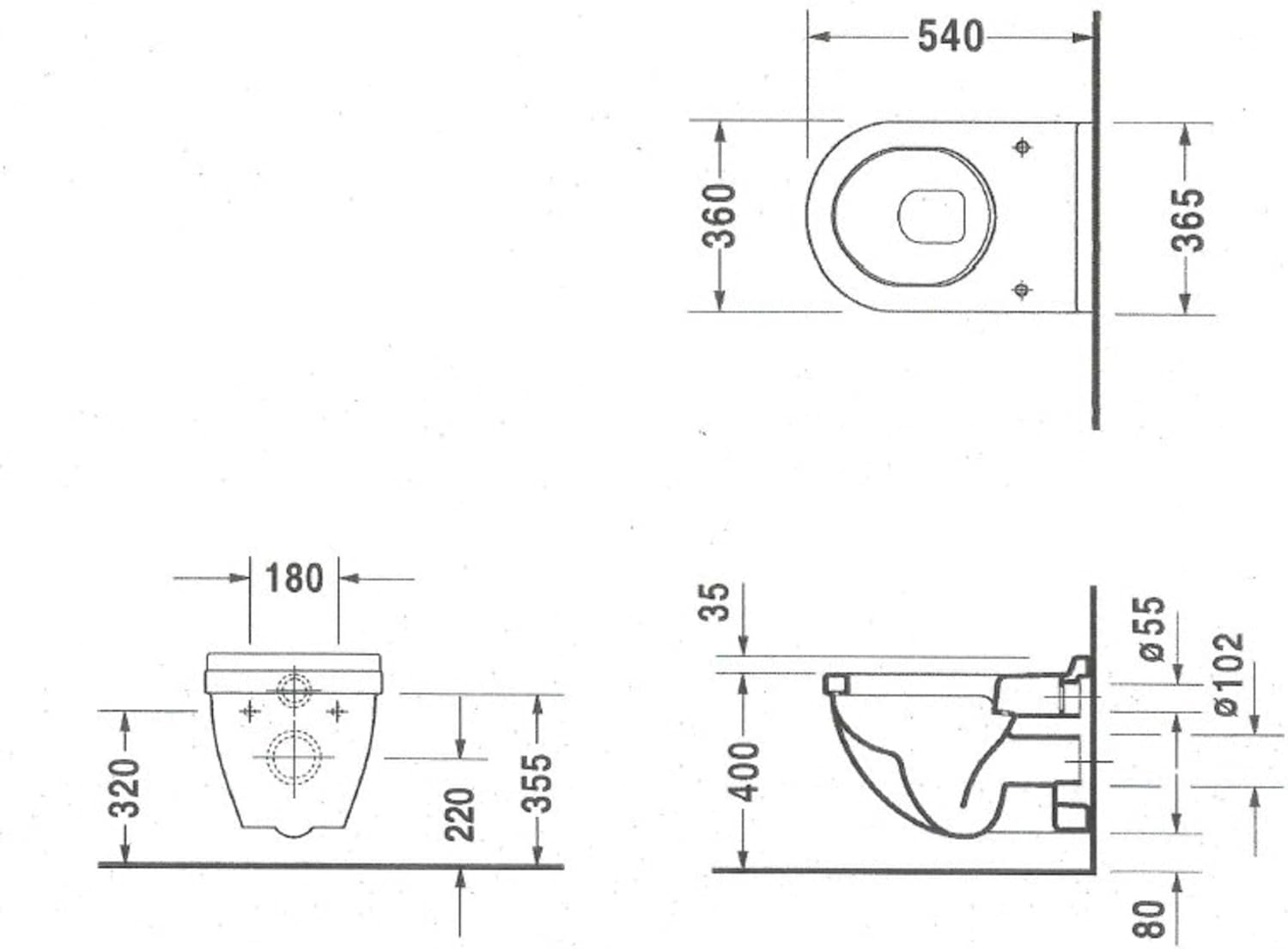 Vas WC Duravit 2200090000, Starck 3, montaj suspendat, zona montaj interior, tip clatire jet de apa, alb [8]