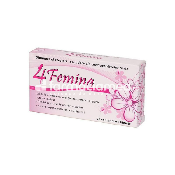 Alte produse ginecologice - 4 Femina, indicat în diminuarea efectelor secundare ale contraceptivelor orale, 28 comprimate filmate, Zdrovit, farmaciamea.ro