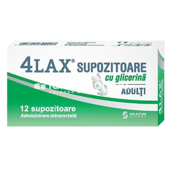 Laxative - Supozitoare cu glicerina pentru adulti 4Lax, 12 bucati, Solacium Pharma, farmaciamea.ro