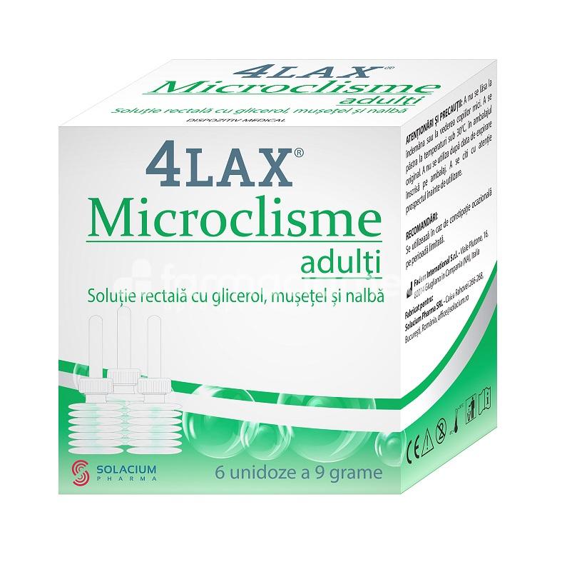 Laxative - 4Lax microclisme adulti, glicerina, pentru constipatie, lubrifiaza scaunele, 6 unidoze, Solacium Pharma, farmaciamea.ro