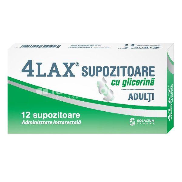 Laxative - 4Lax supozitoare adulti, indicat in constipatie, 12 bucati, Solacium, farmaciamea.ro
