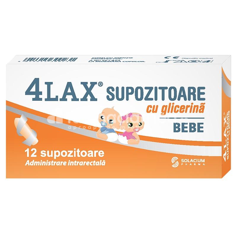 Laxative - 4Lax supozitoare cu glicerina bebelusi, pentru constipatie ocazionala sau cronica,12 bucati, Solacium Pharma, farmaciamea.ro